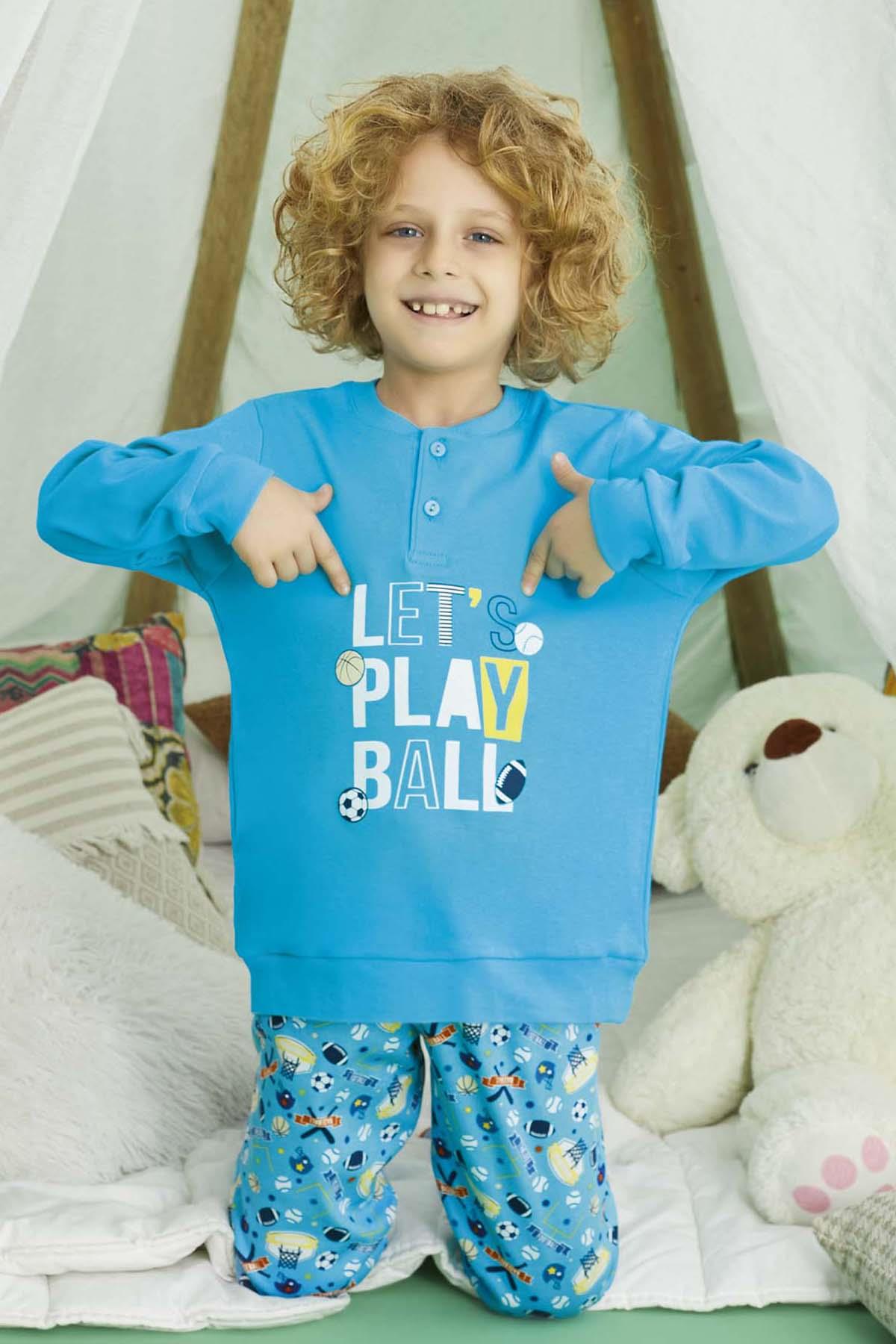 Erkek Çocuk Aydoğan Pamuklu Pijama Takımı 240734 Mavi