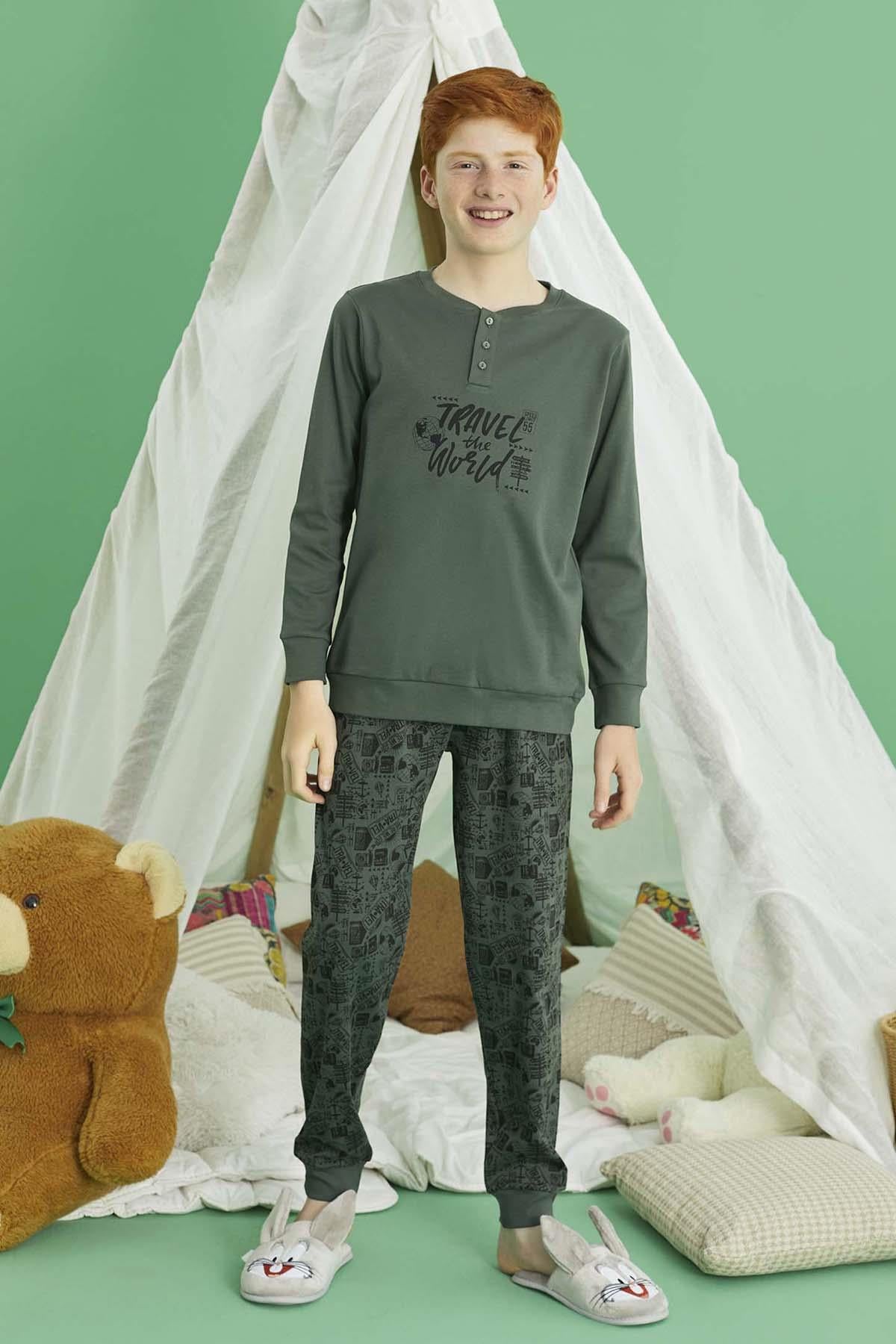 Erkek Çocuk Aydoğan Pamuklu Pijama Takımı 240731 Haki