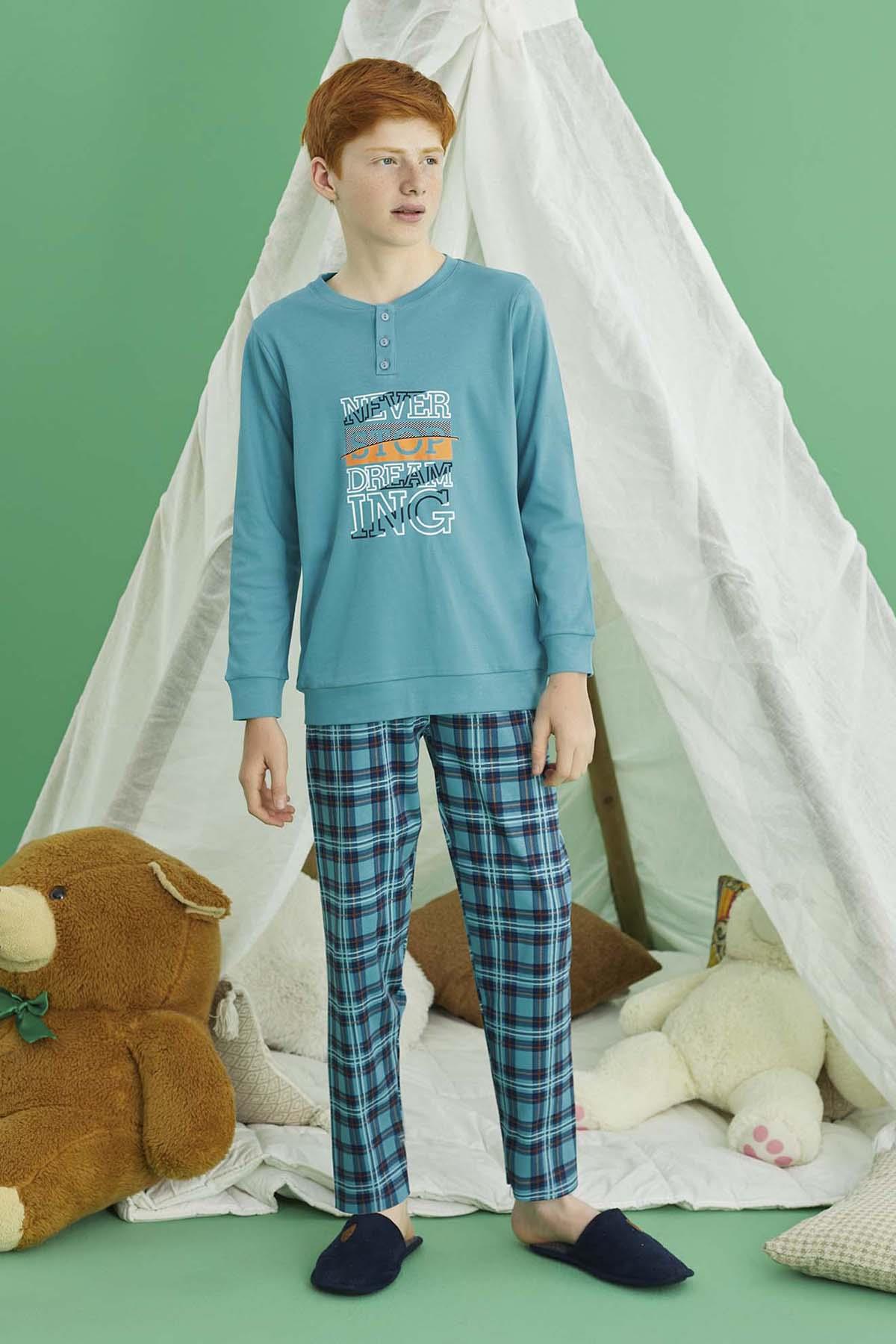 Erkek Çocuk Aydoğan Pamuklu Pijama Takımı 240726 Mavi