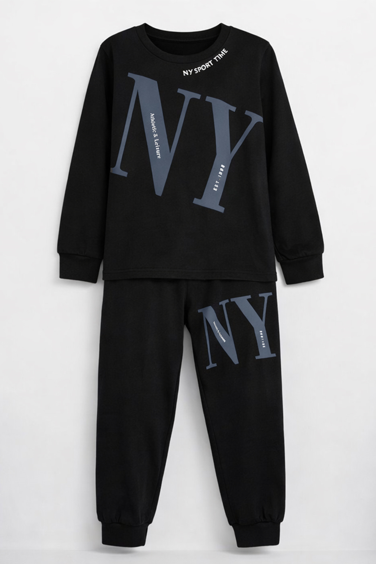 Erkek Çocuk Garson Boy Manşetli Pamuk Penye Pijama Takımı 4104 Siyah01