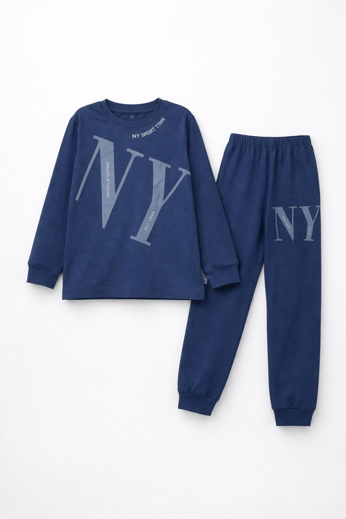 Erkek Çocuk Garson Boy Manşetli Pamuk Penye Pijama Takımı 4104 Lacivert03