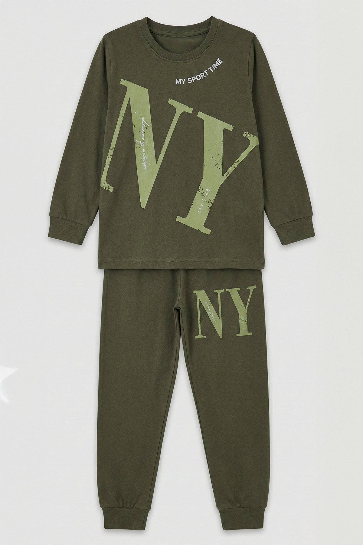 Erkek Çocuk Garson Boy Pamuk Penye Pijama Takımı 4224 Haki02
