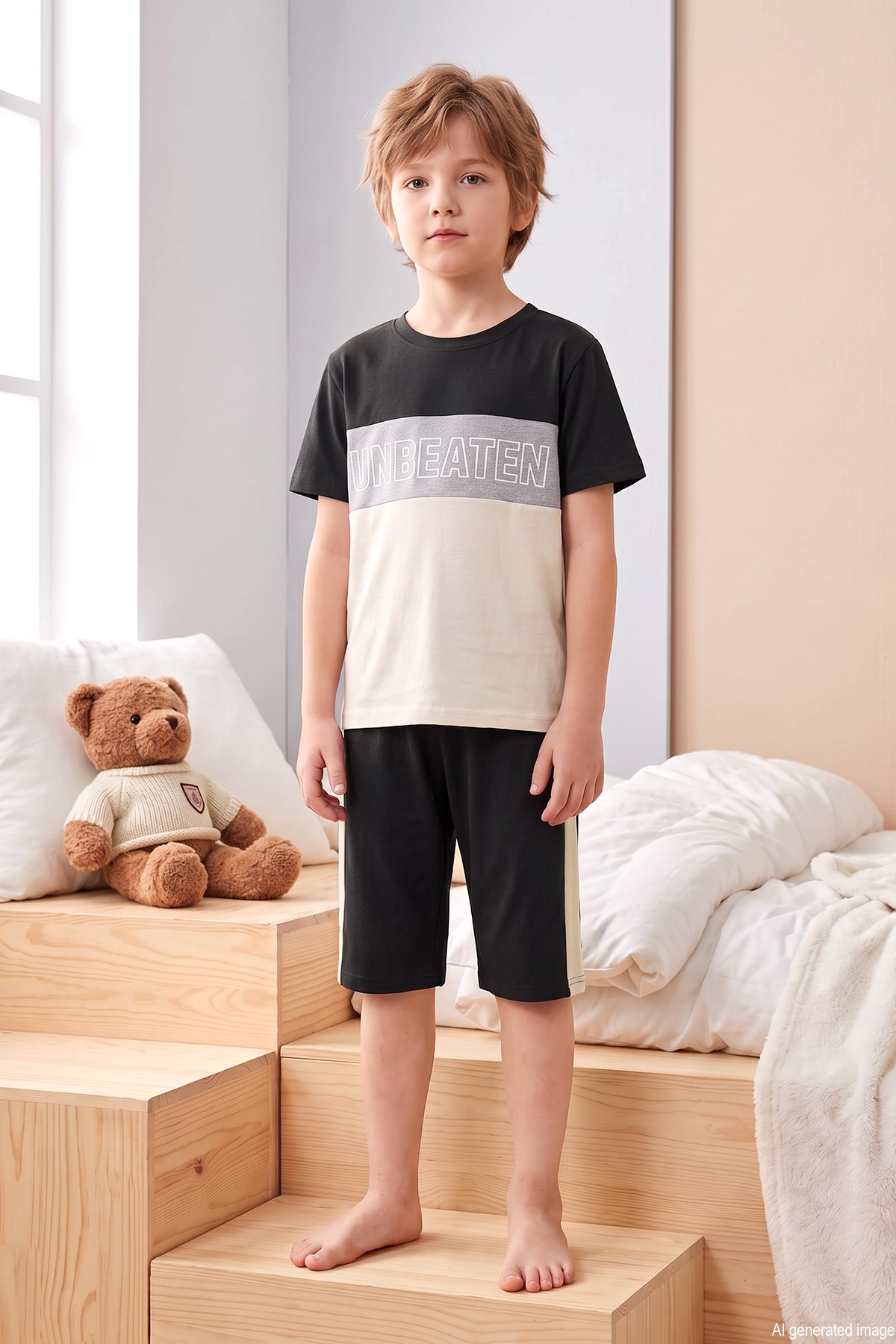 Erkek Çocuk Kısa Kol Şortlu Penye Pijama Takımı 4312 Siyah