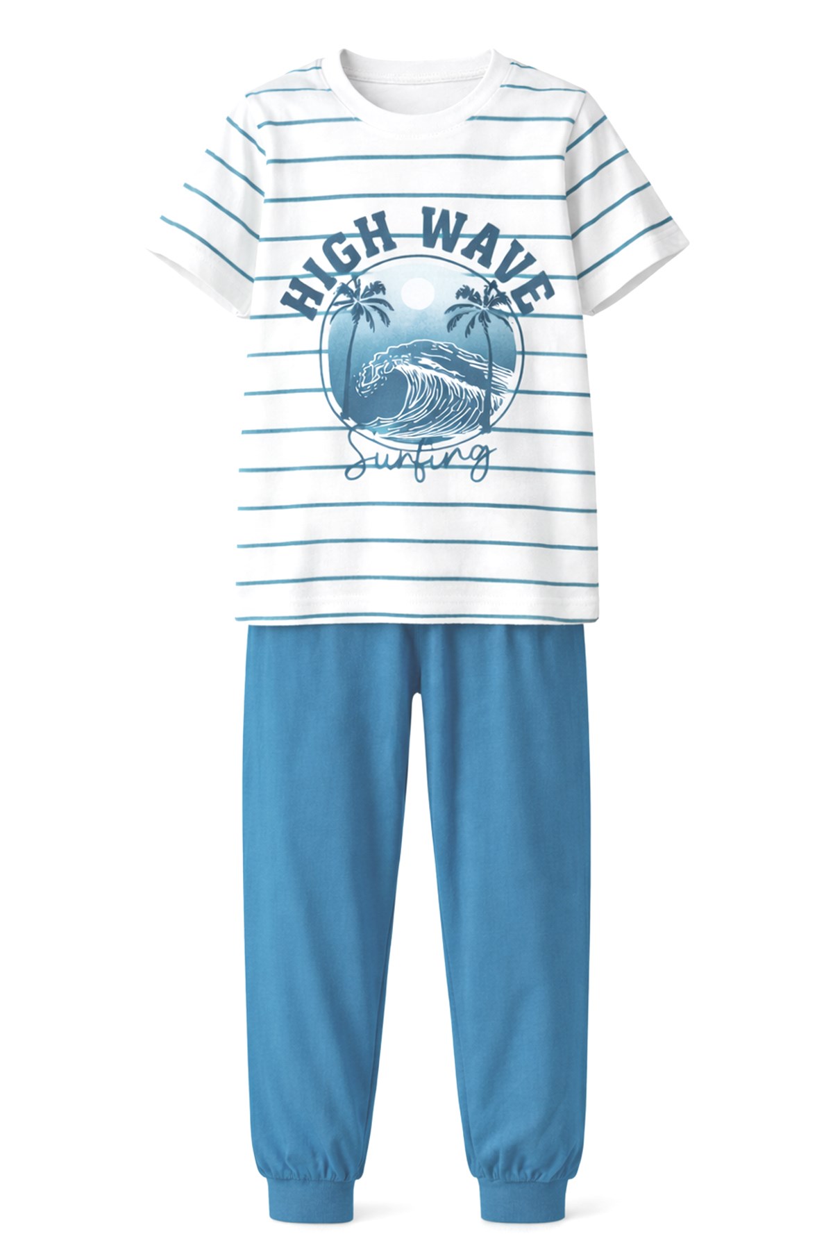 Erkek Çocuk Pamuk Penye Pijama Takımı 4278 Mavi02