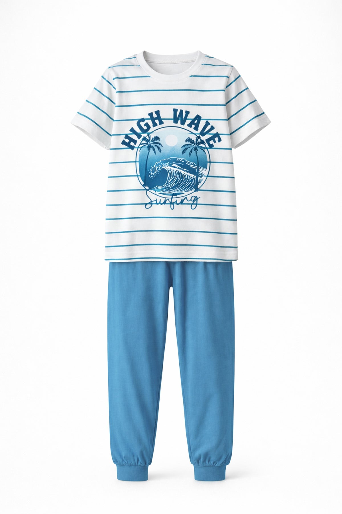 Erkek Çocuk Pamuk Penye Pijama Takımı 4277 Mavi01