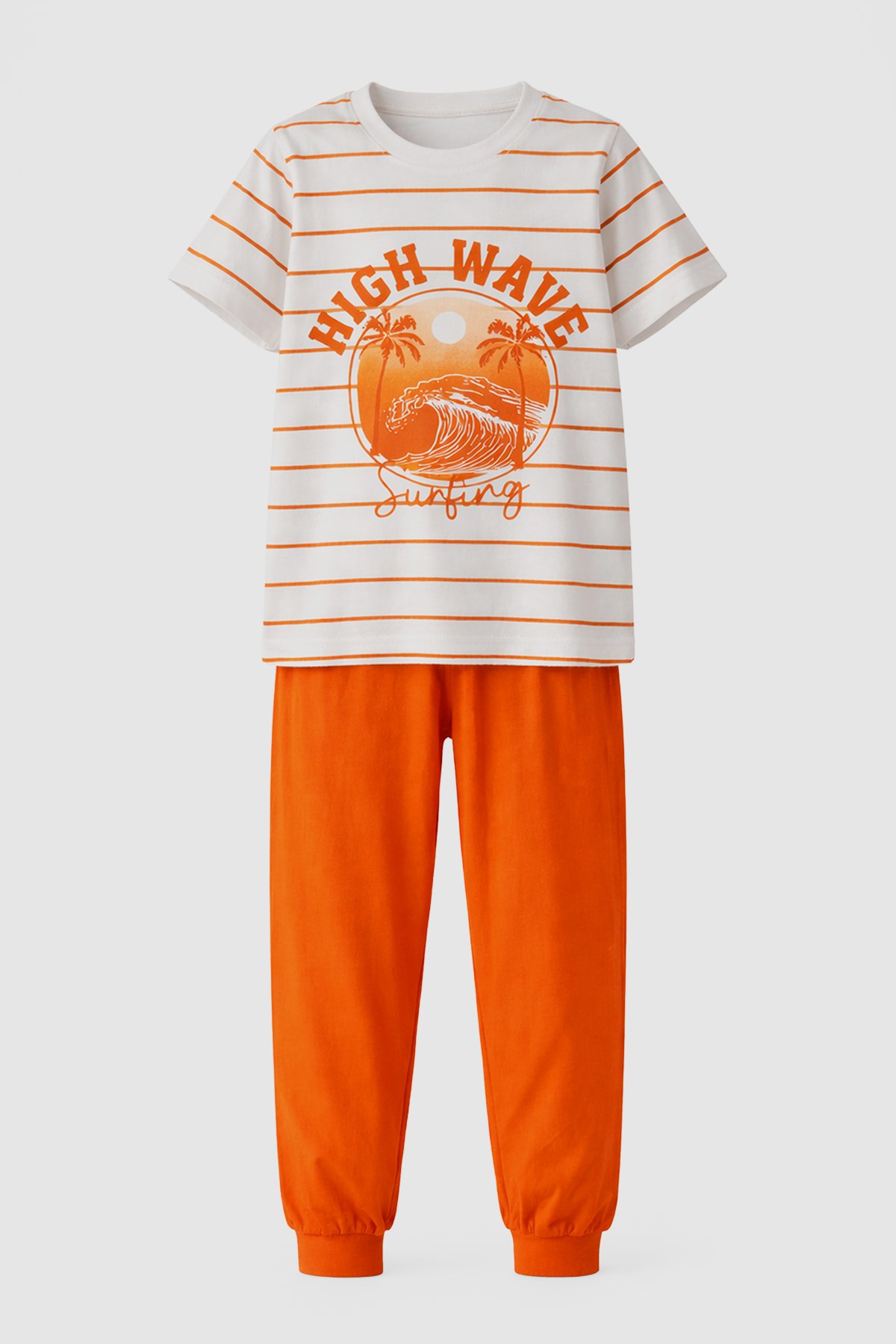 Erkek Çocuk Pamuk Penye Pijama Takımı 4277 Turuncu