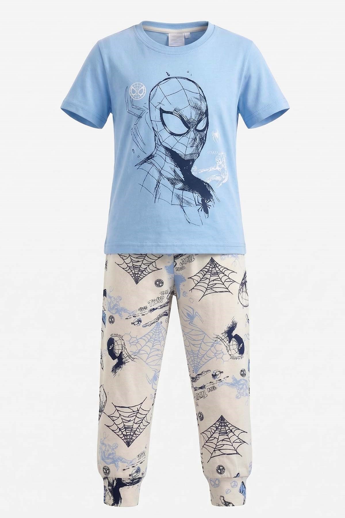 Erkek Çocuk Pamuk Penye Pijama Takımı 4298 Mavi03