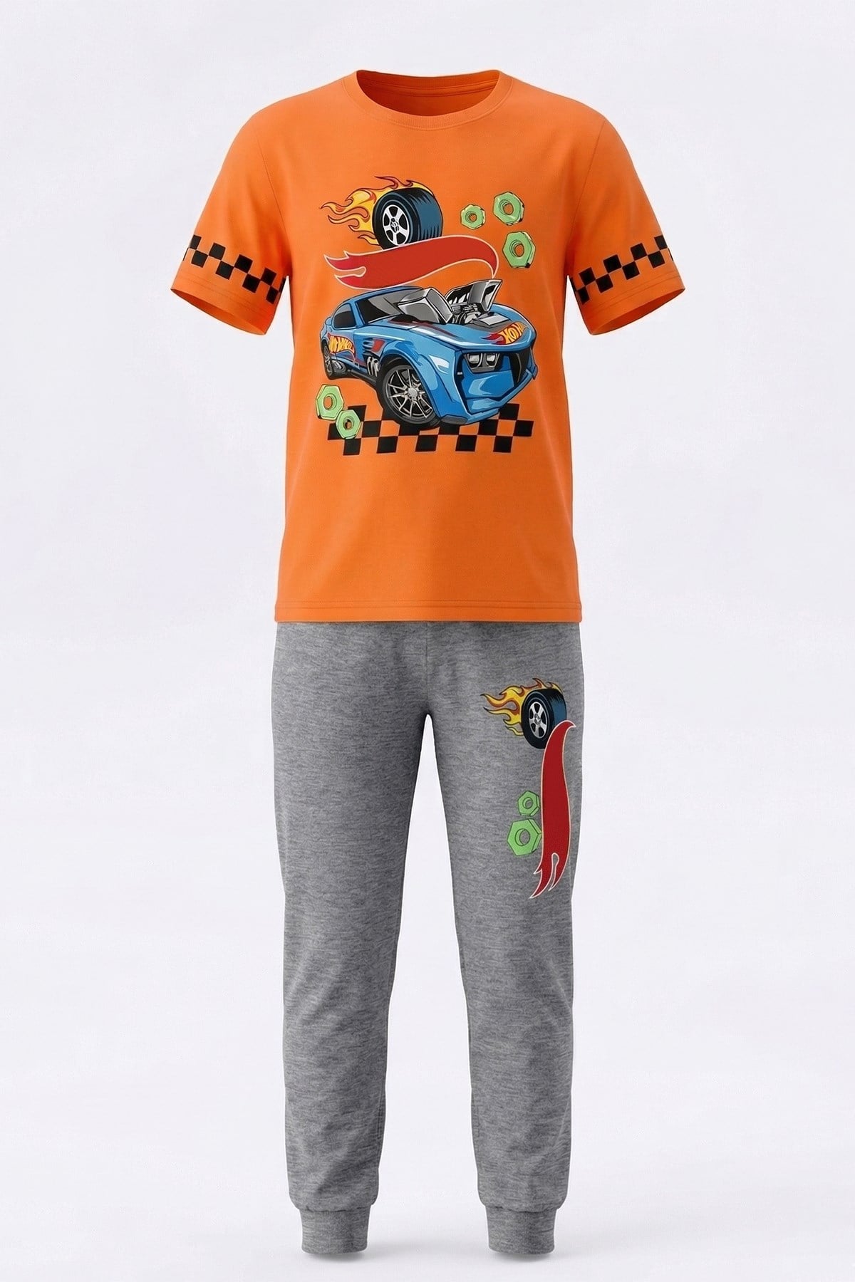 Erkek Çocuk Pamuk Penye Pijama Takımı 4294 Turuncu