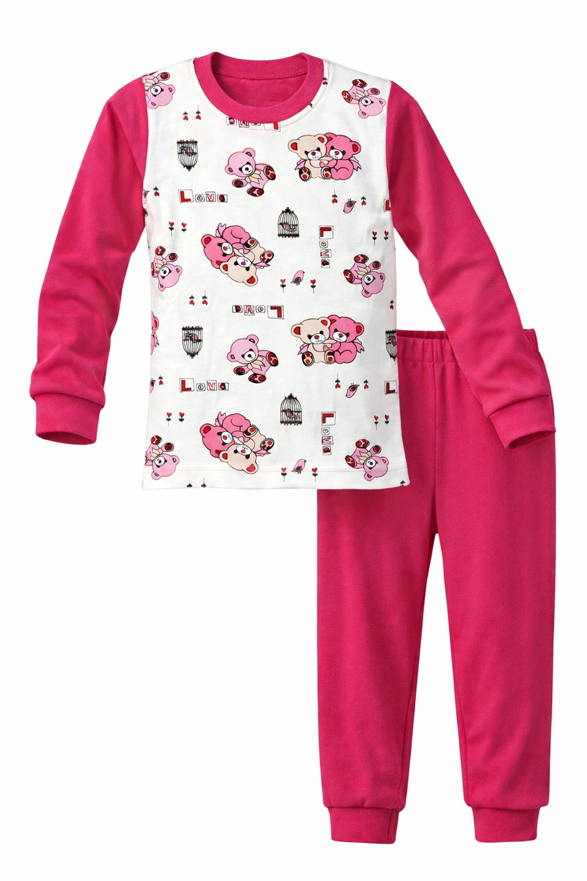 Erkek Çocuk Pamuklu Desenli Pijama Takımı 6068-19 Fuşya03