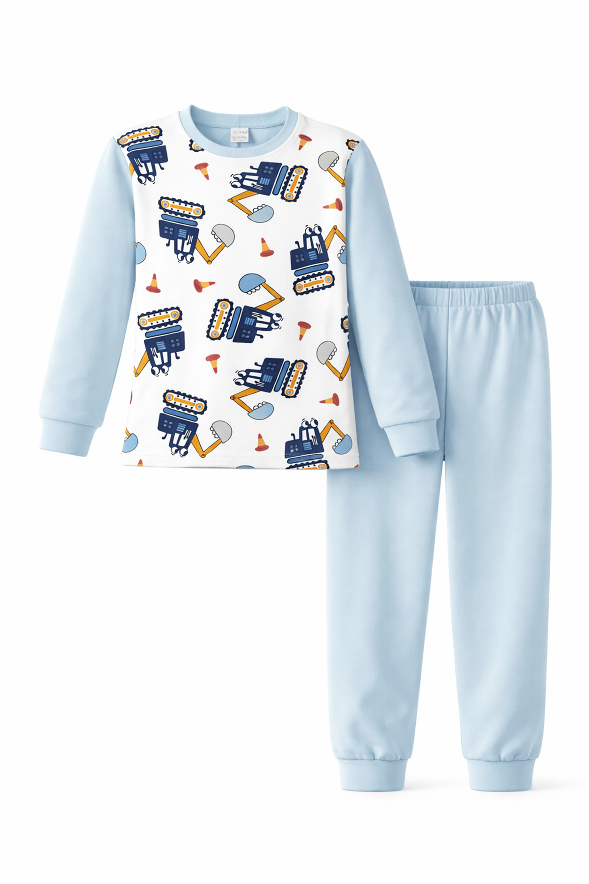 Erkek Çocuk Pamuklu Desenli Pijama Takımı 6068-18 Bebek Mavi01