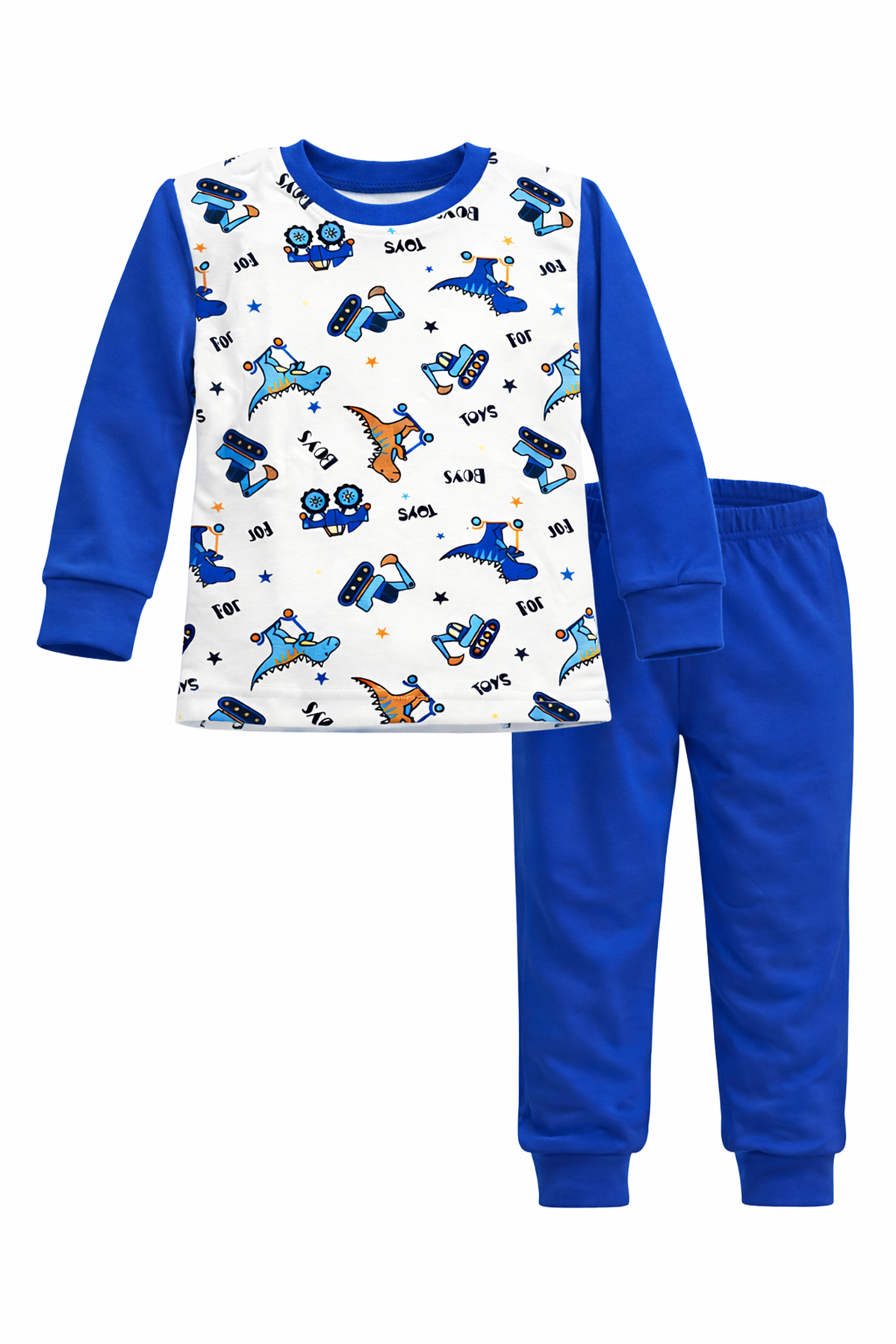 Erkek Çocuk Pamuklu Desenli Pijama Takımı 6068-06 Saks Mavi