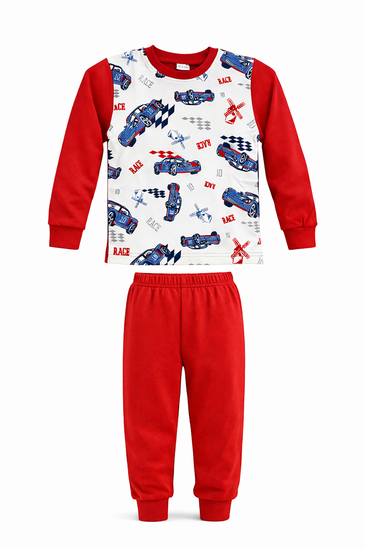 Erkek Çocuk Pamuklu Desenli Pijama Takımı 6068-13 Kırmızı