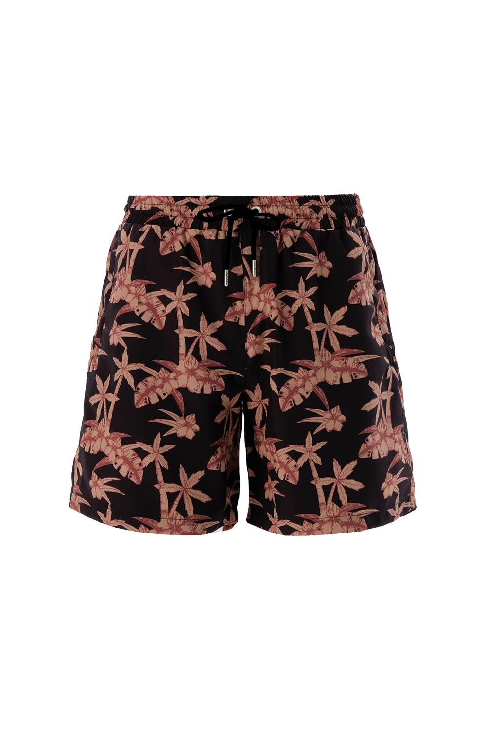 Erkek Havuz Deniz Şort Desenli Adofo S121 Siyah