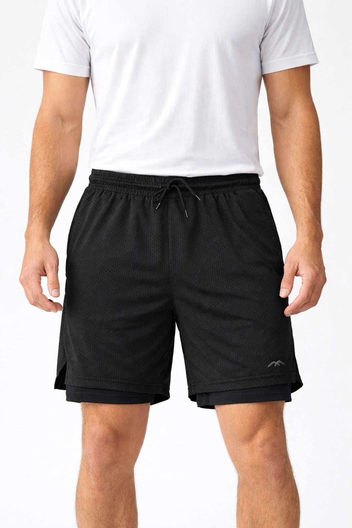 Erkek İçi Taytlı Spor Şortu 2062 Siyah