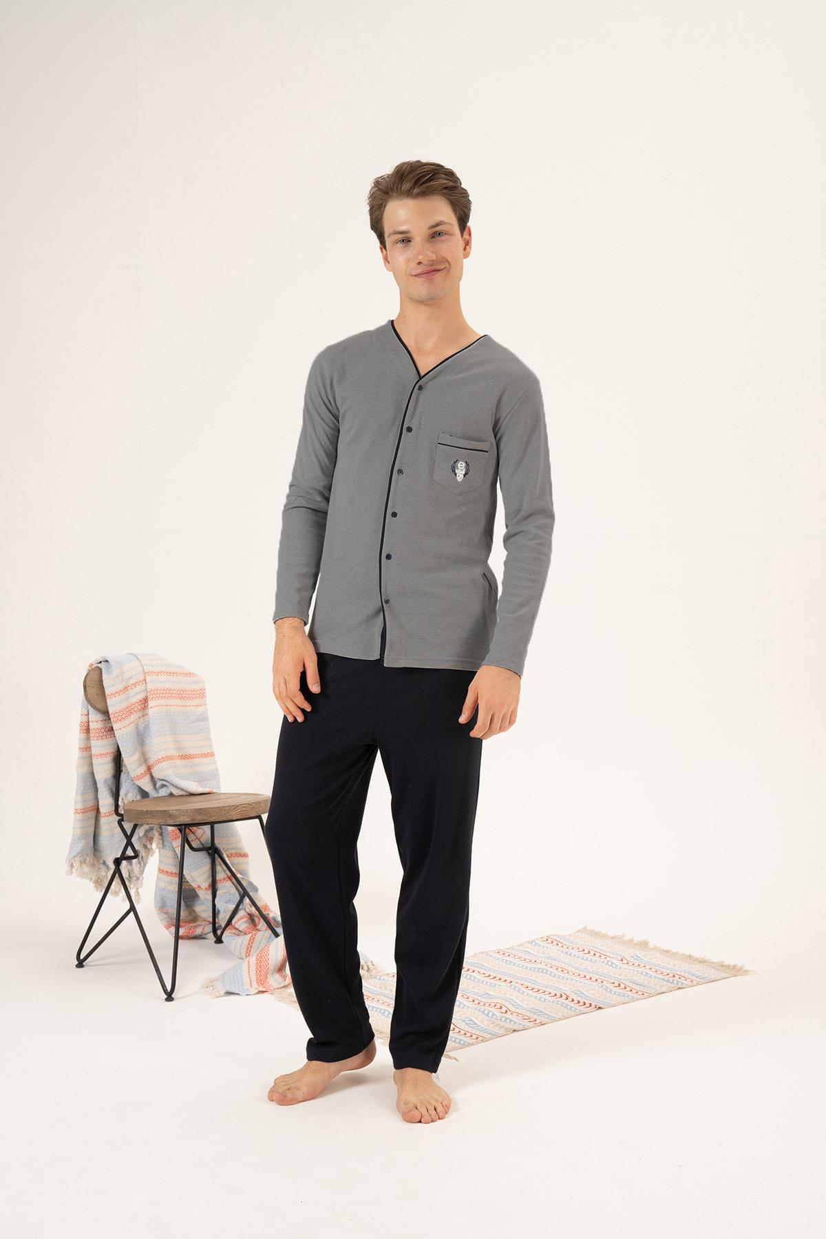 Erkek İnterlok Pijama Takımı 23410 Füme