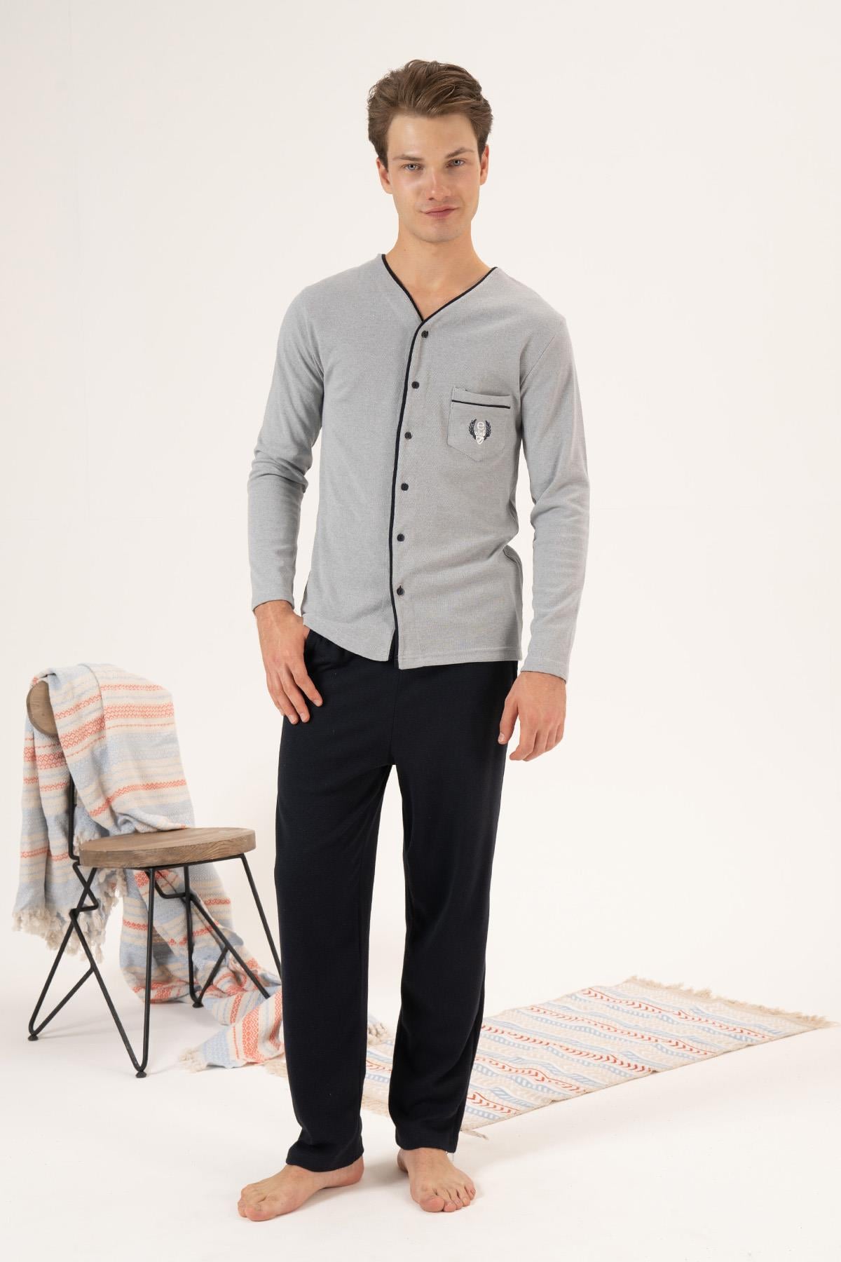 Erkek İnterlok Pijama Takımı 23410 Gri