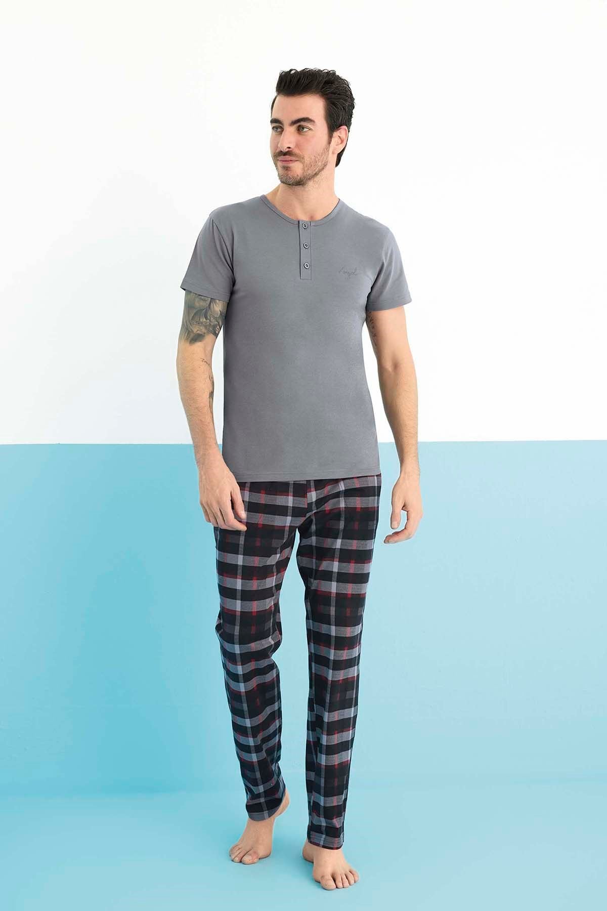 Erkek Kısa Kol Modal Pijama Takımı 250152 Gri