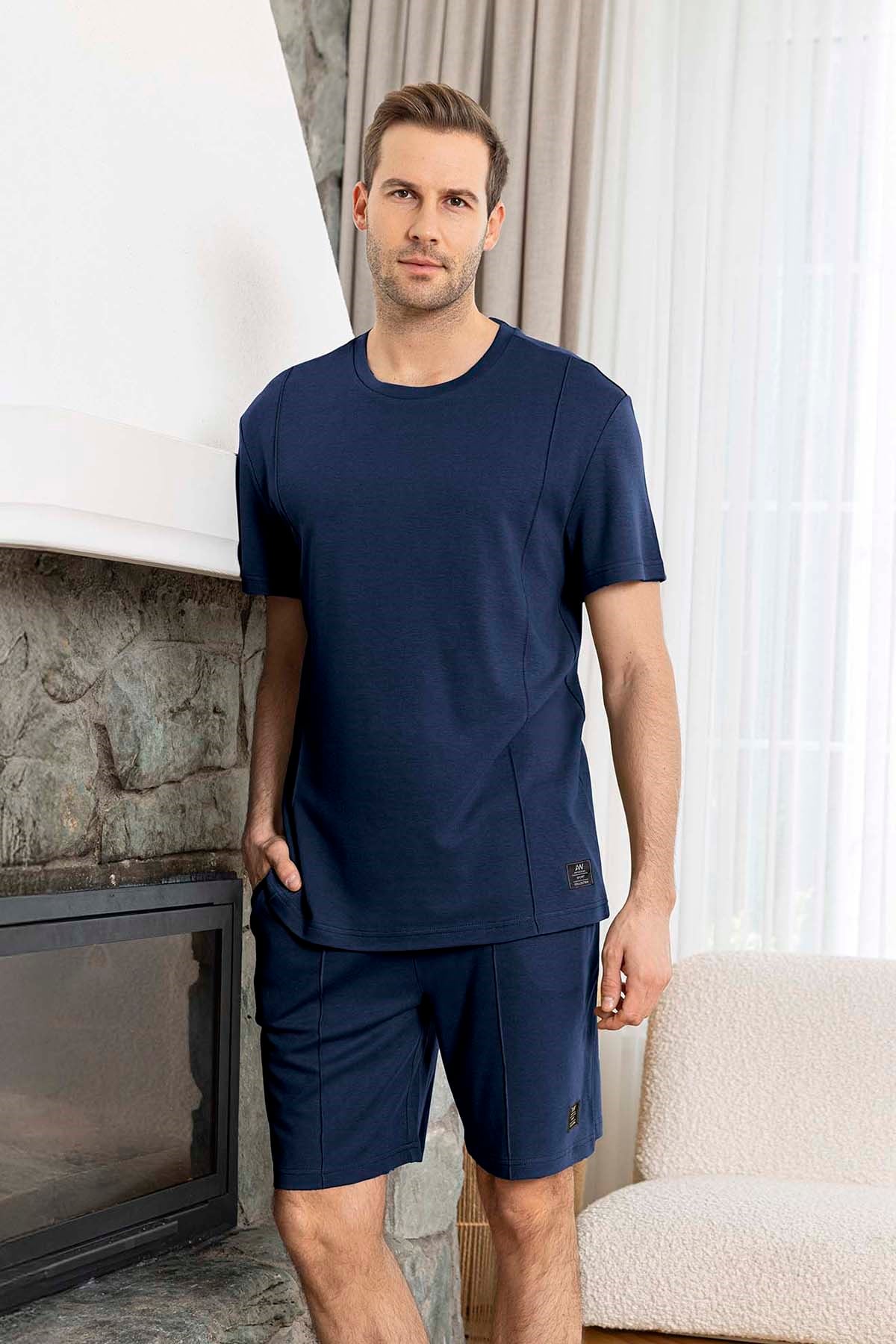 Erkek Kısa Kol Şortlu Bambu Pijama Takımı 260022 Lacivert