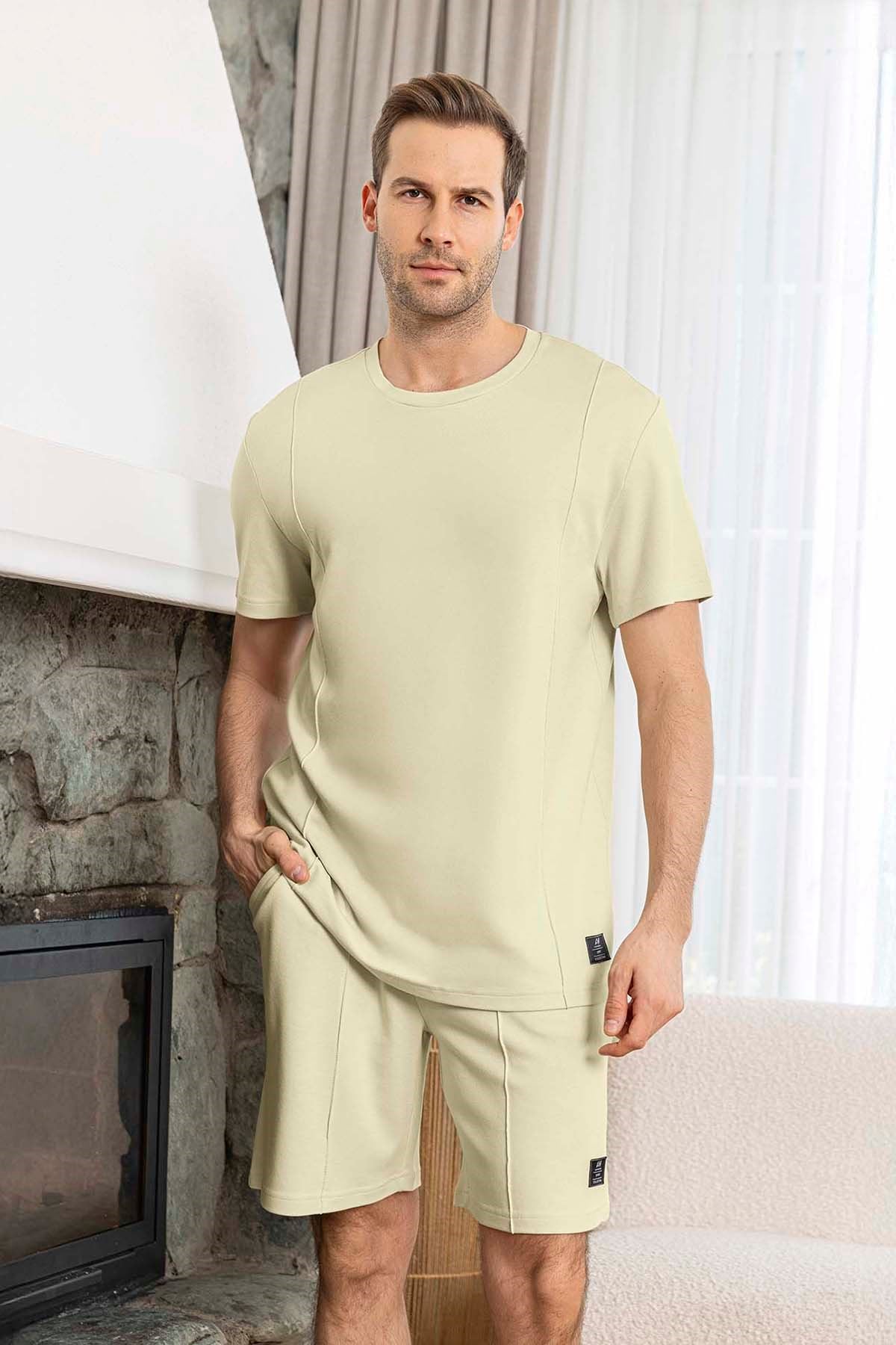 Erkek Kısa Kol Şortlu Bambu Pijama Takımı 260017 Mint