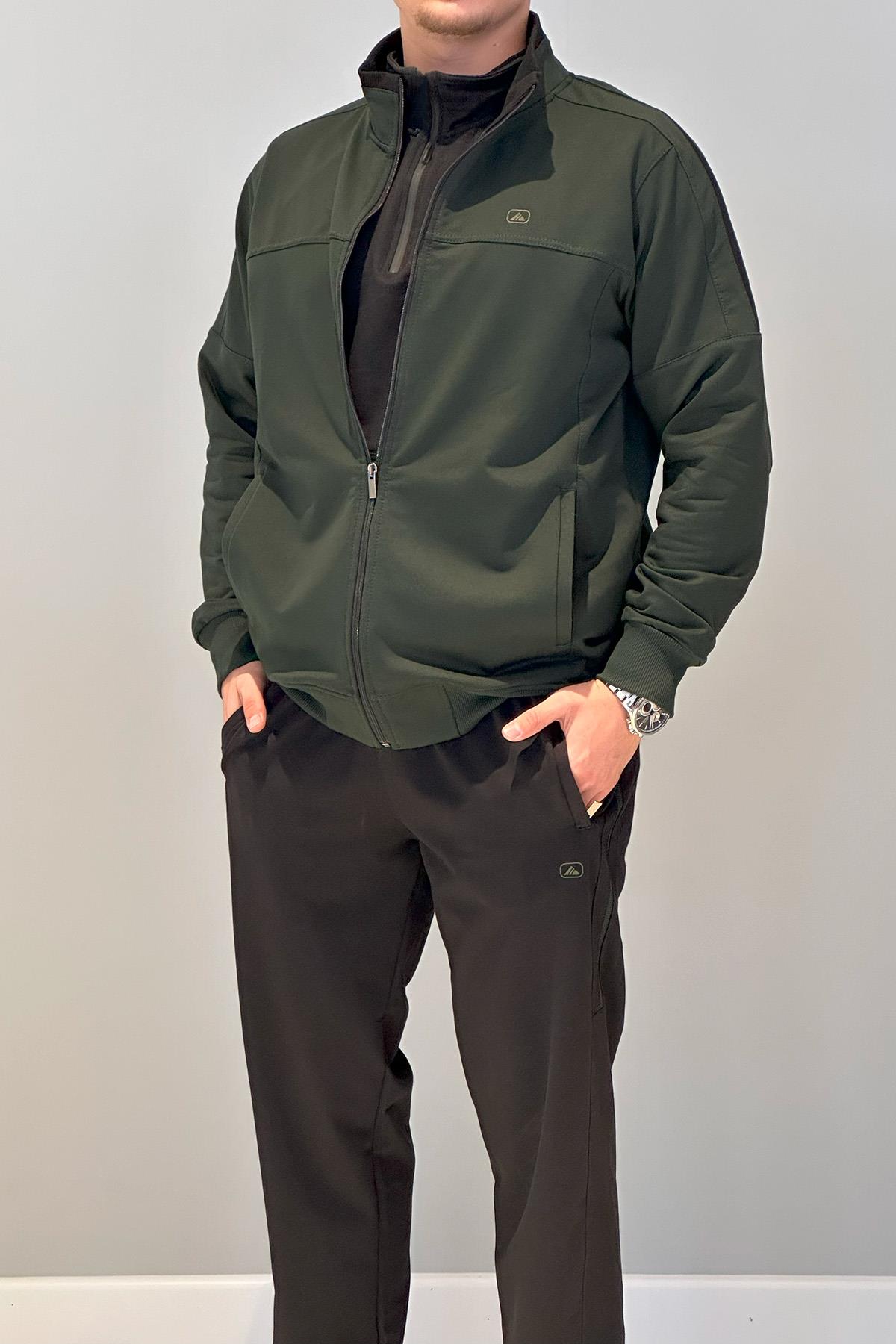 Erkek Likralı Penye Ribana Eşofman Takımı 3719 Yeşil