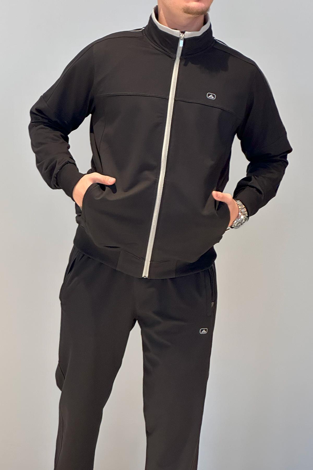 Erkek Likralı Penye Ribana Eşofman Takımı 3719 Siyah