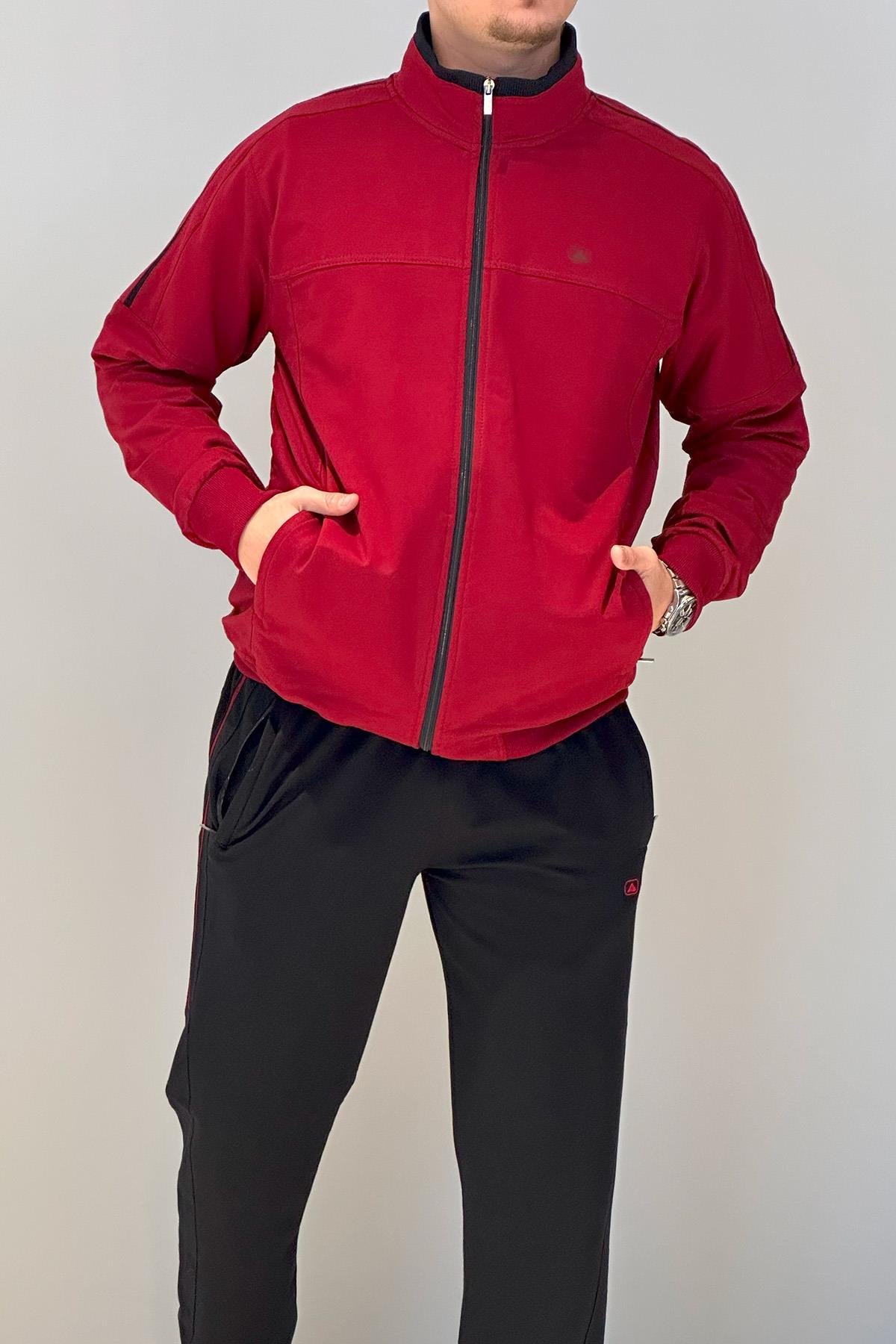 Erkek Likralı Penye Ribana Eşofman Takımı 3719 Bordo