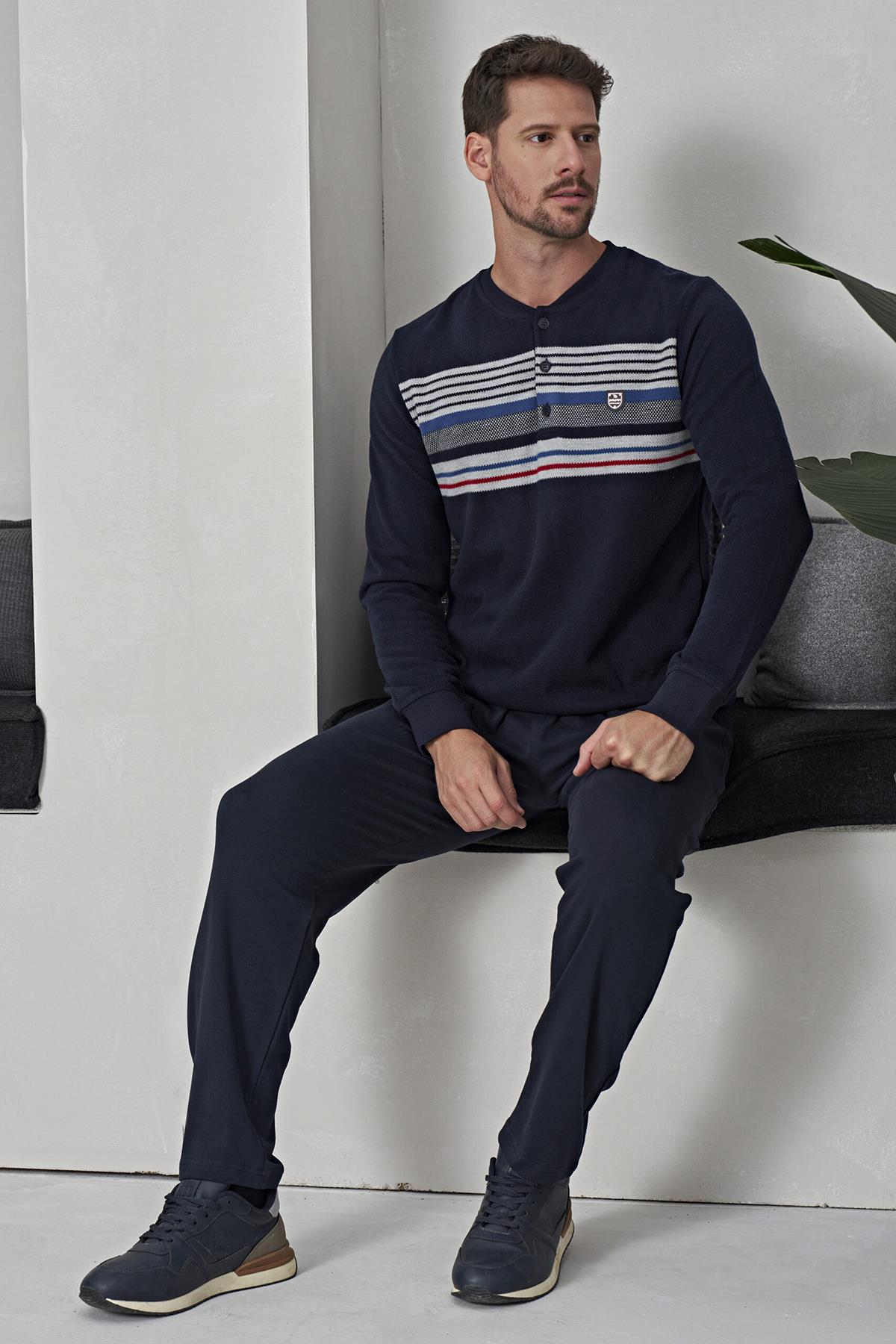 Erkek Pamuklu Örme Pijama Takımı 8202 Lacivert