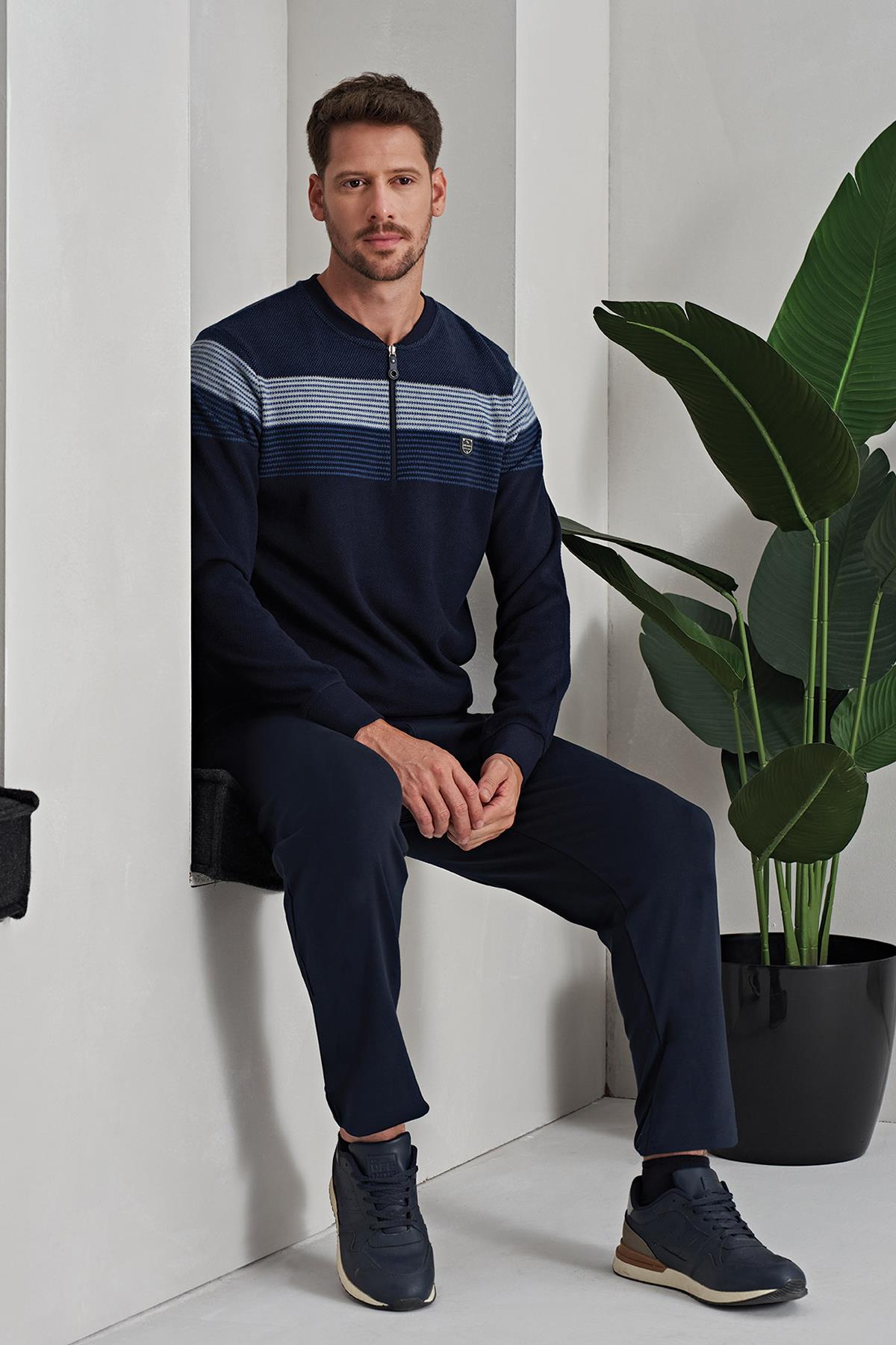 Erkek Pamuklu Örme Pijama Takımı 8203 Lacivert