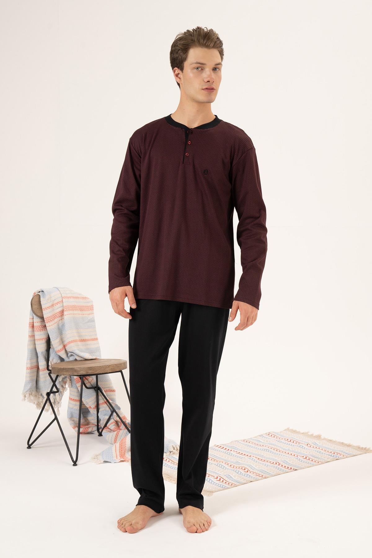 Erkek Penye İnterlok Pijama Takımı 24431 Bordo