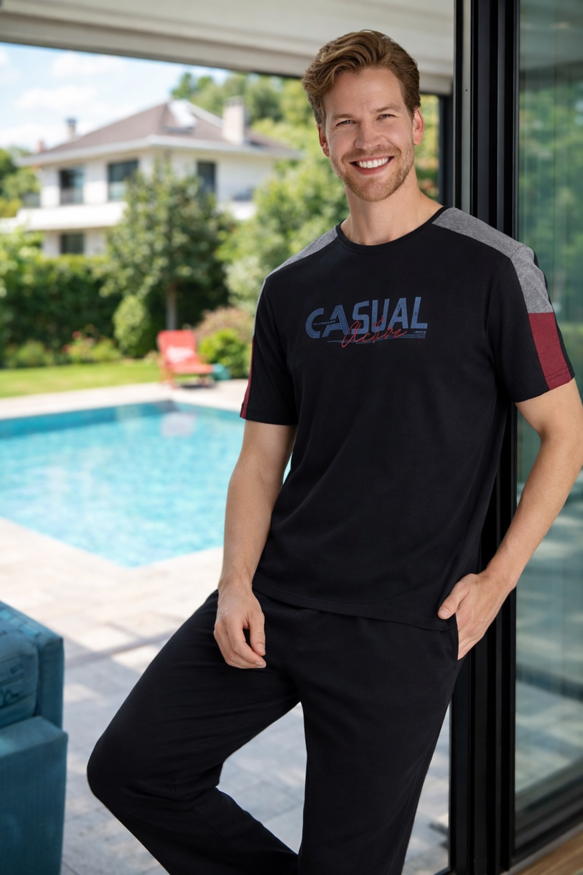Erkek Penye Kısa Kol Pijama Takımı 2367 Siyah