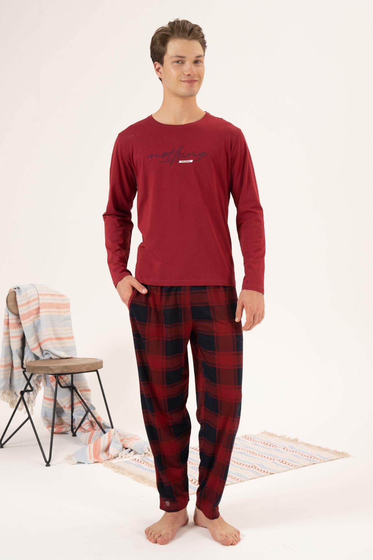 Erkek Penye Süprem Pijama Takımı 24275 Bordo