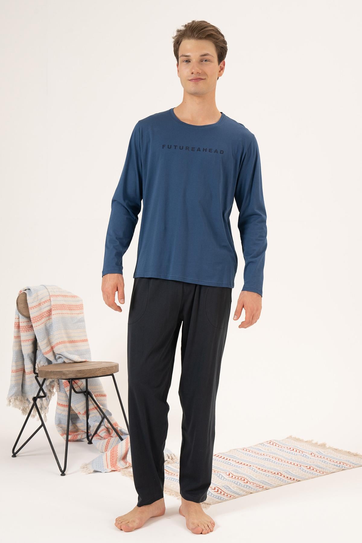 Erkek Penye Süprem Pijama Takımı 24277 İndigo