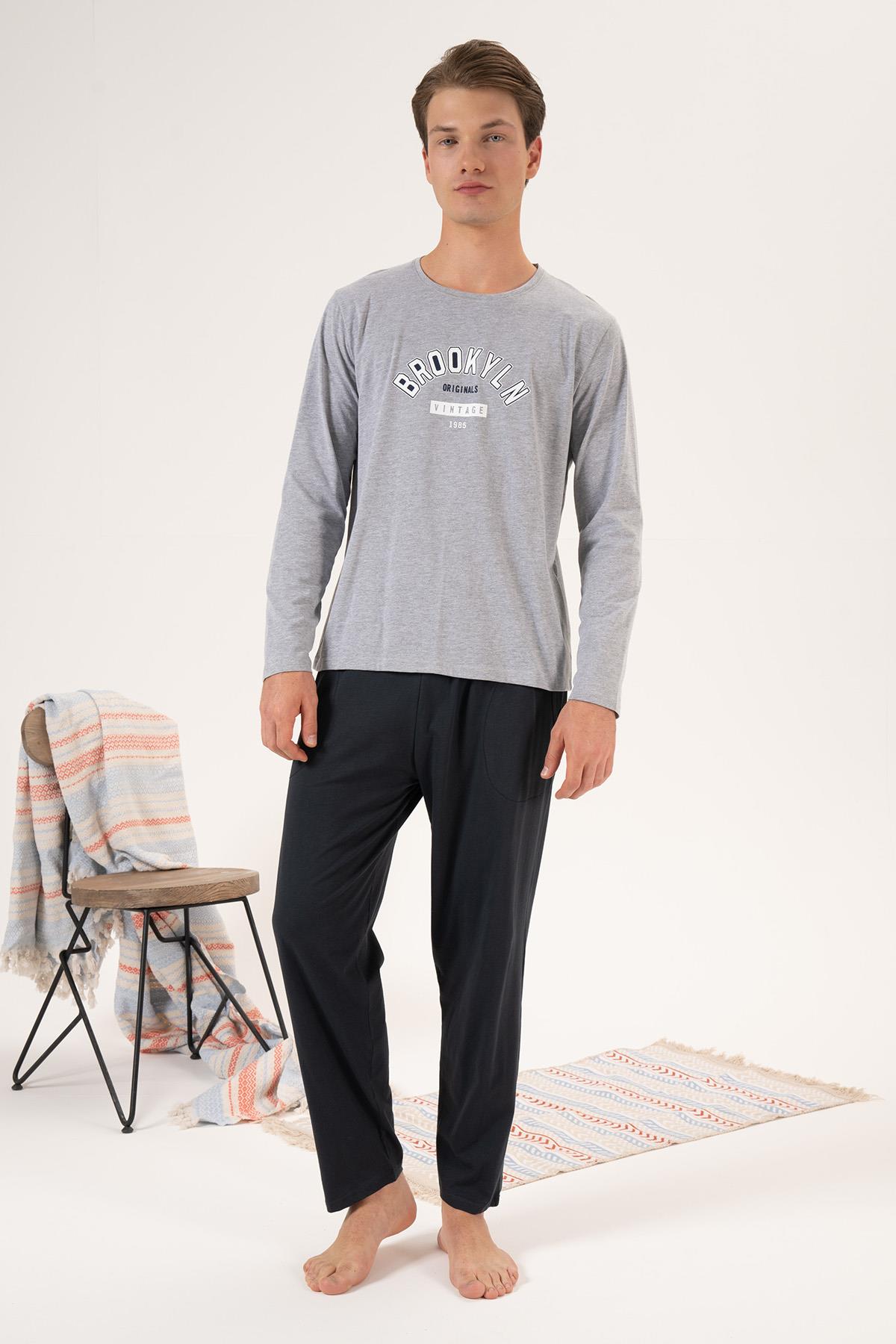 Erkek Penye Süprem Pijama Takımı 24278 Gri