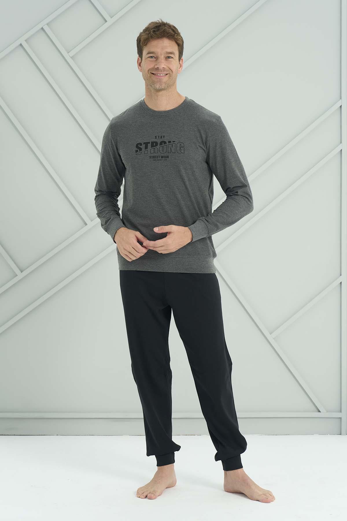 Erkek Penye Uzun Kol Pijama Takımı 2219 Antrasit