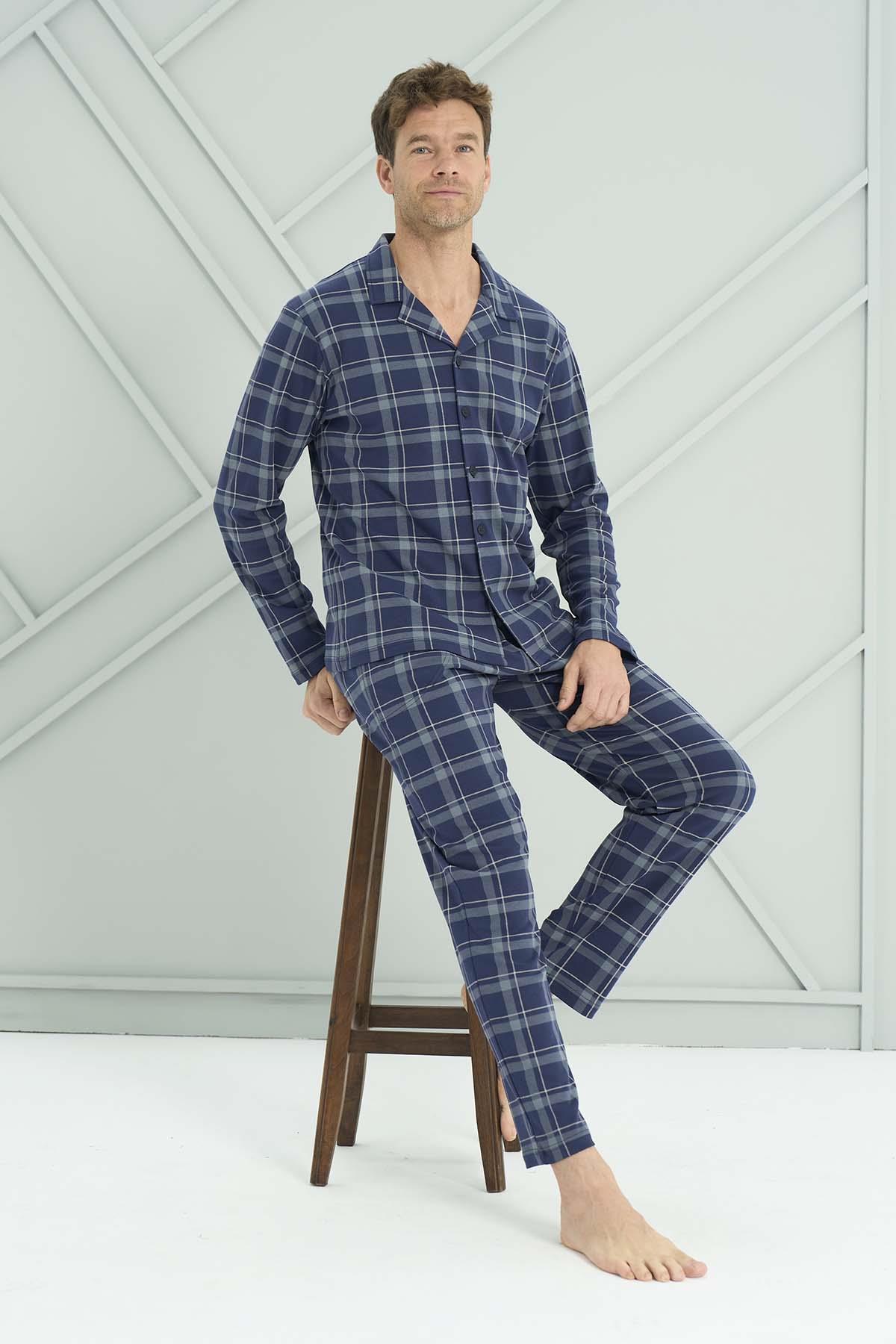 Erkek Penye Uzun Kol Pijama Takımı 2226 Lacivert06