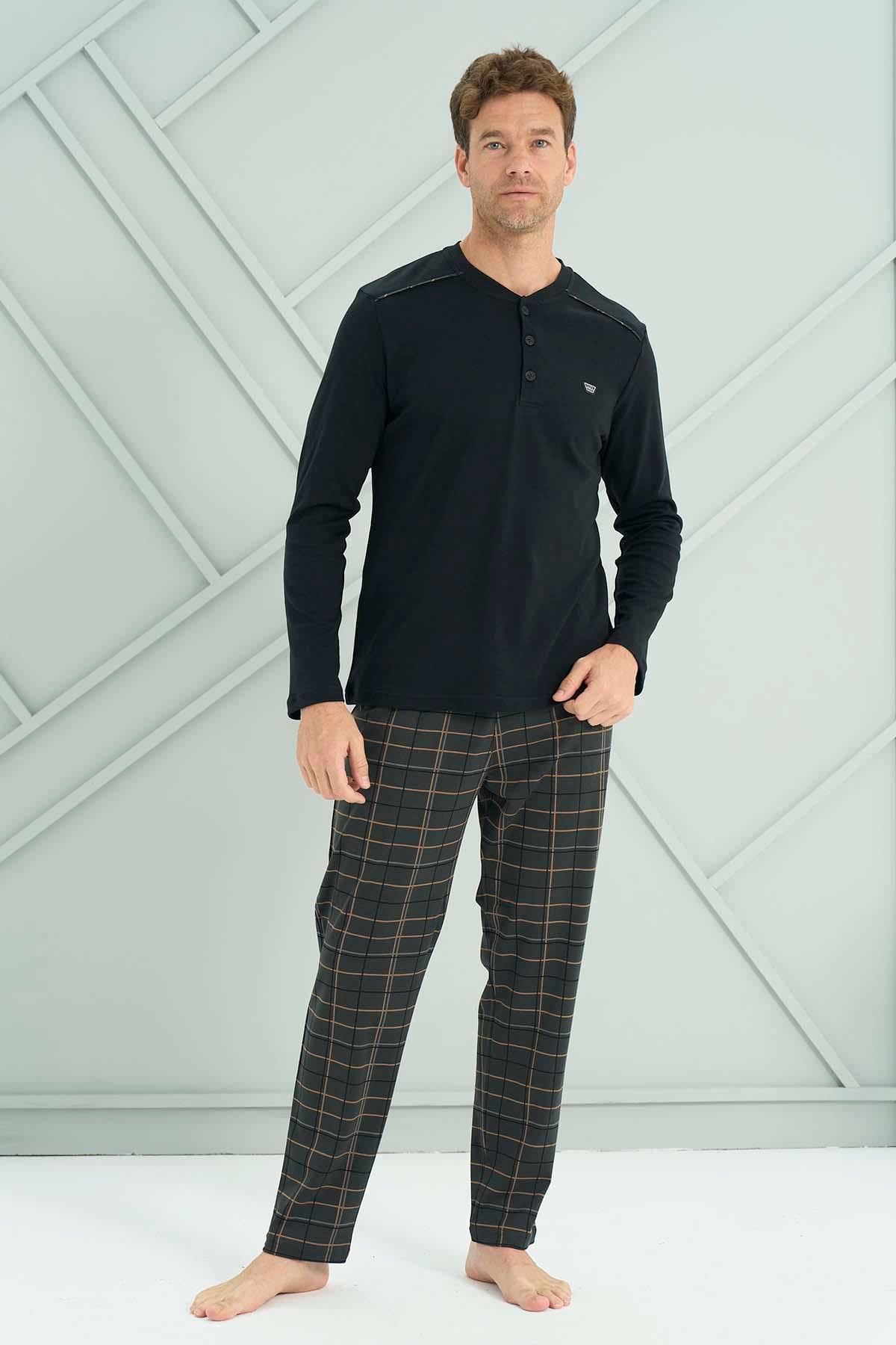 Erkek Penye Uzun Kol Pijama Takımı 2232 Siyah04