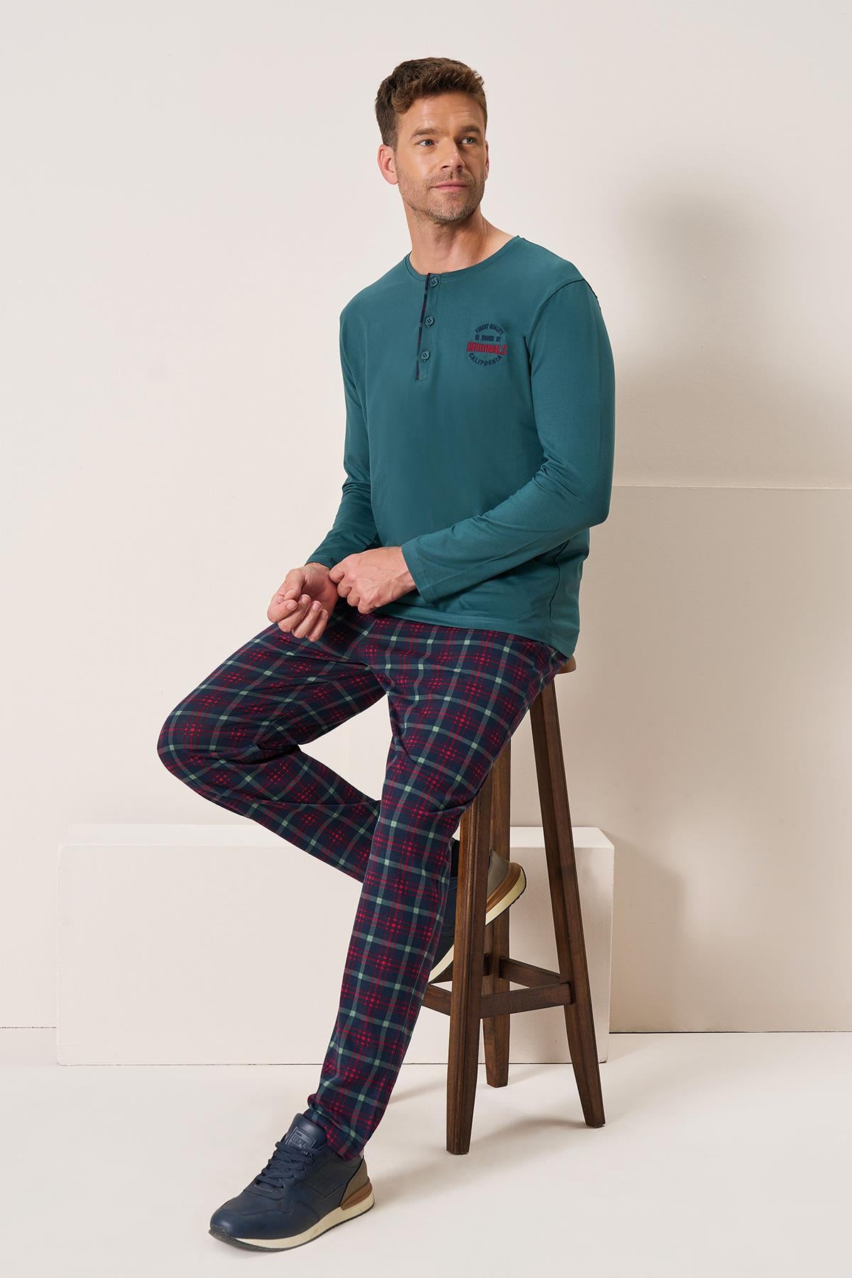 Erkek Penye Uzun Kol Pijama Takımı 3196 Zümrüt