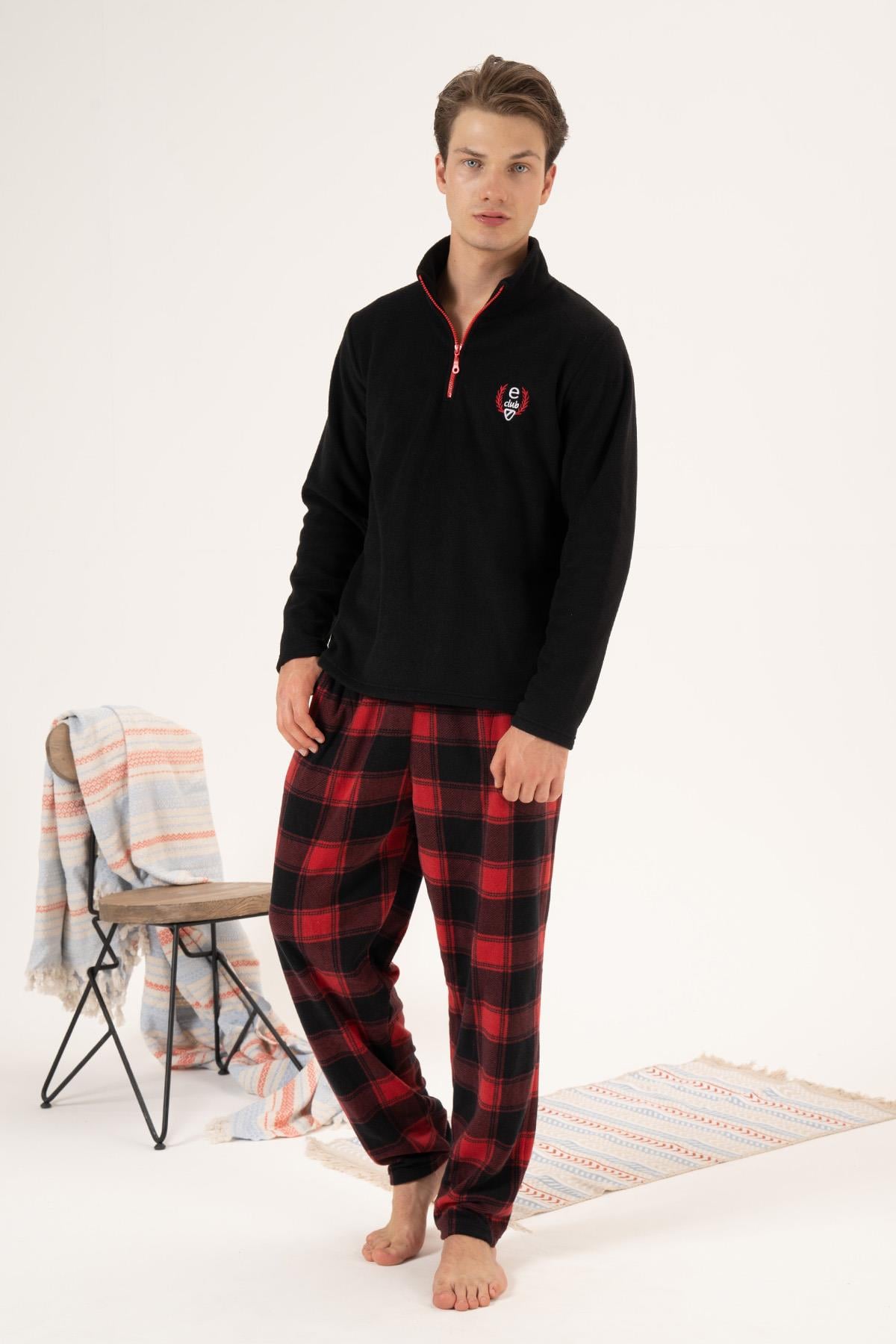 Erkek Polar Fermuarlı Pijama Takımı 24426 Siyah