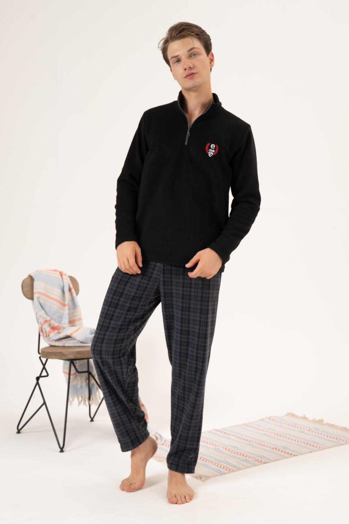 Erkek Polar Fermuarlı Pijama Takımı 24428 Siyah