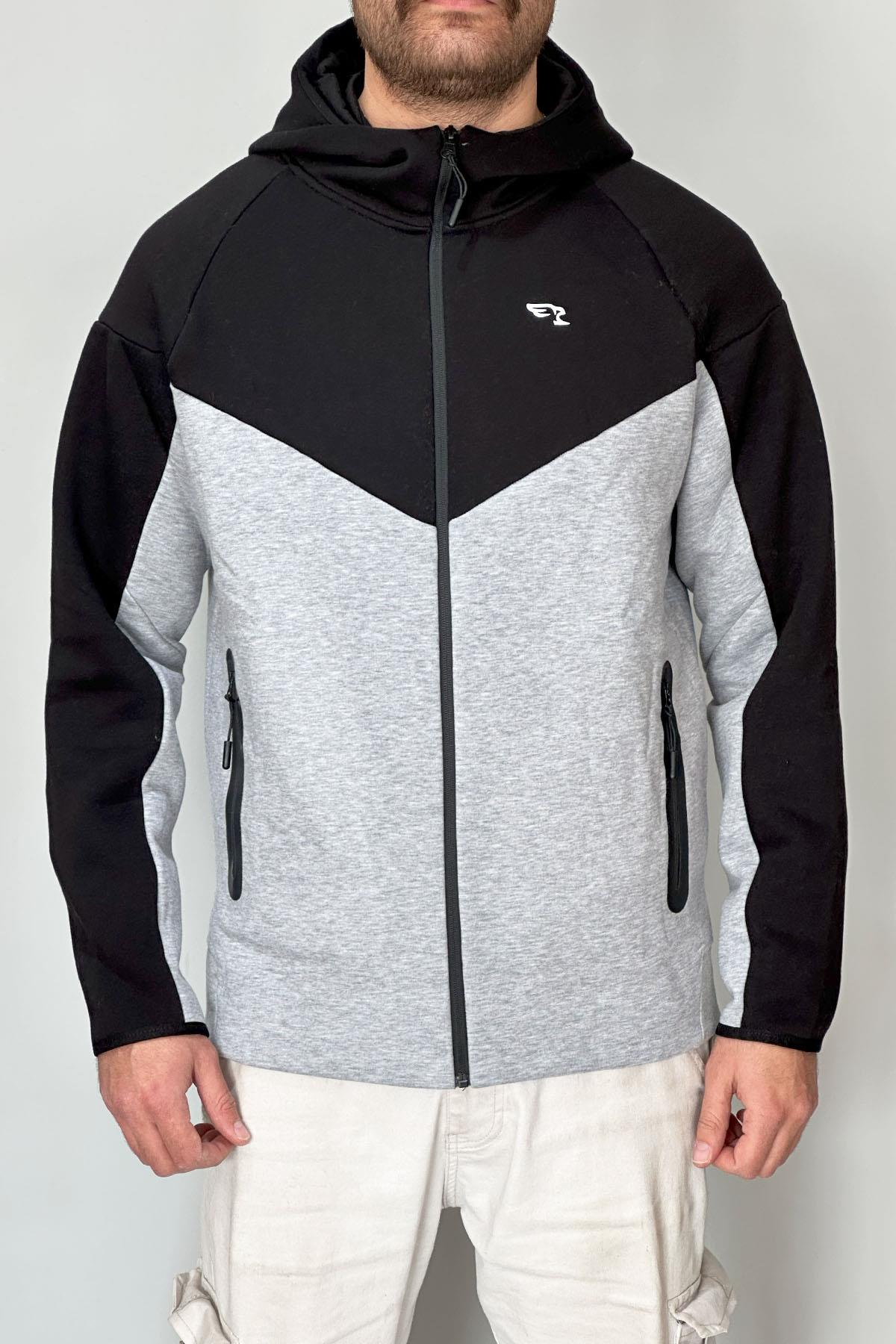 Erkek Şardonlu Kapüşonlu Tek Üst 7099 Siyah 