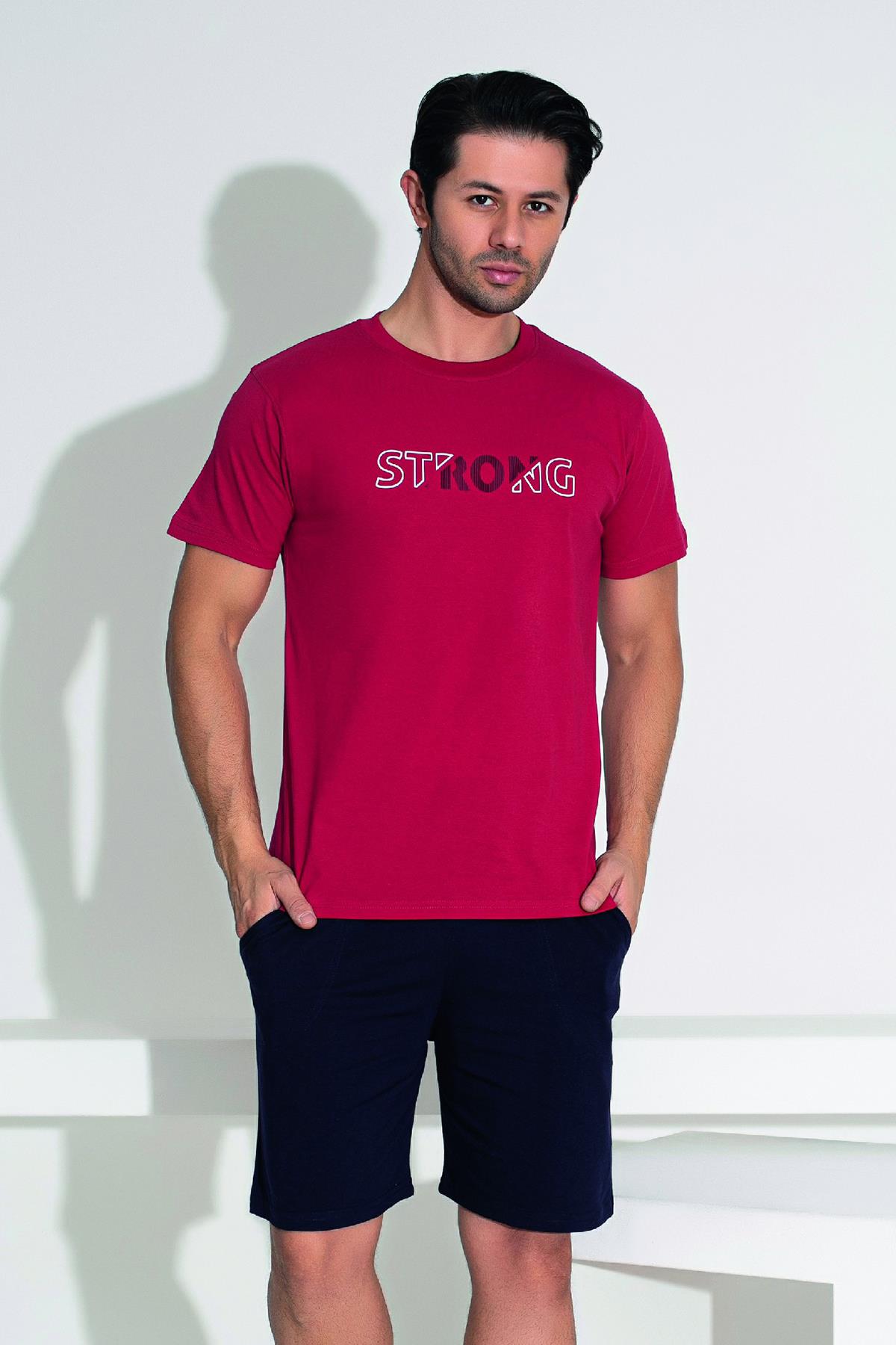 Erkek Şort Tshirt Pijama Takımı 25251 Kırmızı