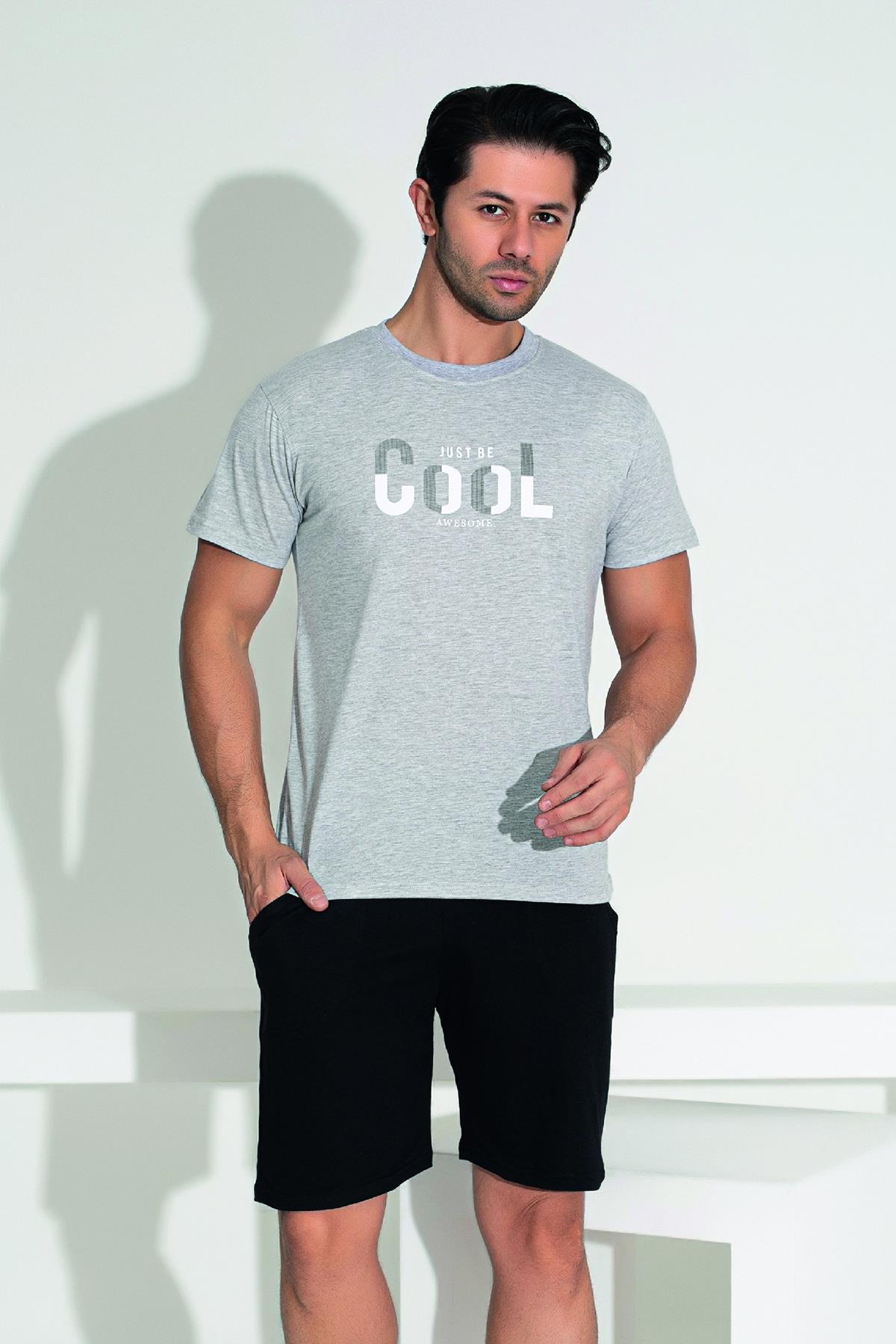 Erkek Şort Tshirt Pijama Takımı 25252 Gri