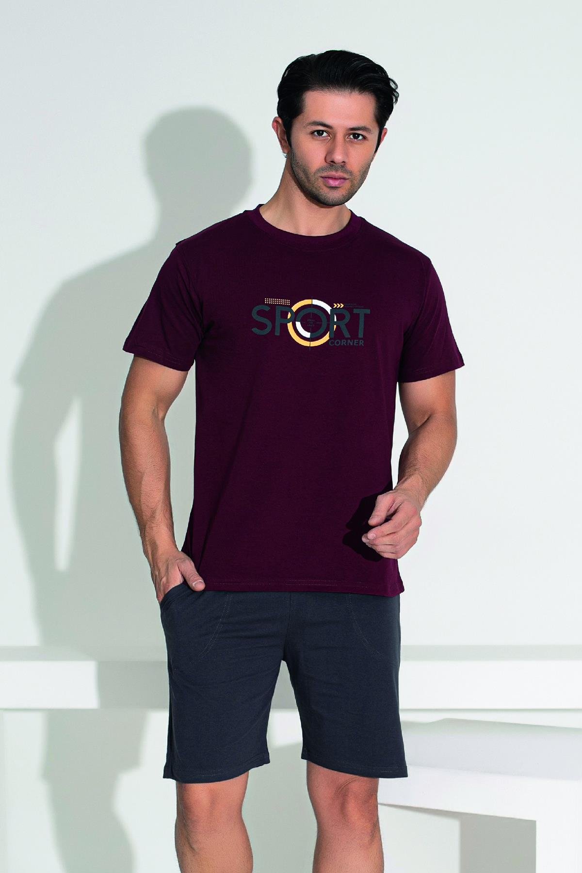 Erkek Şort Tshirt Pijama Takımı 25253 Bordo