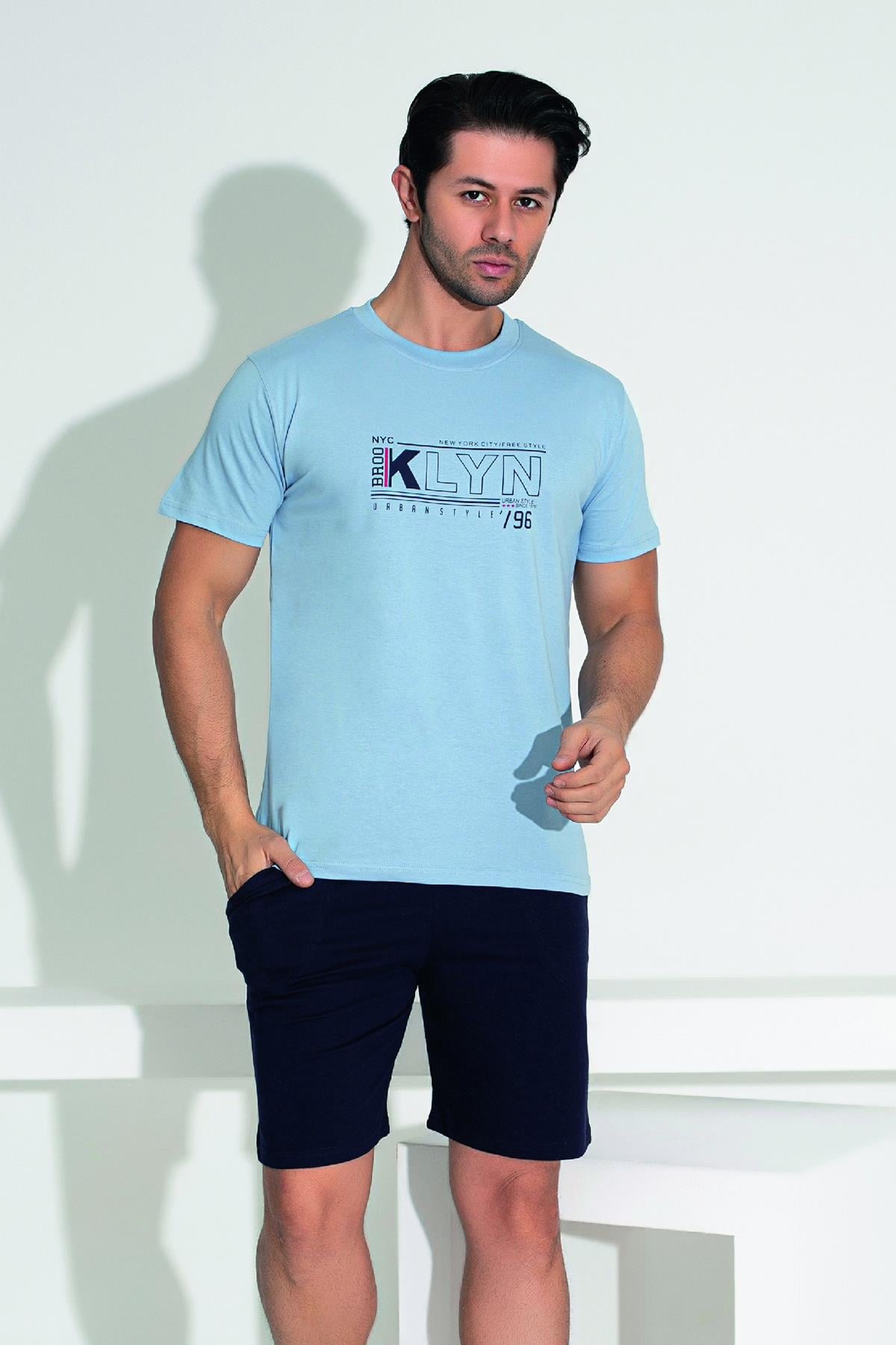 Erkek Şort Tshirt Pijama Takımı 25254 Mavi