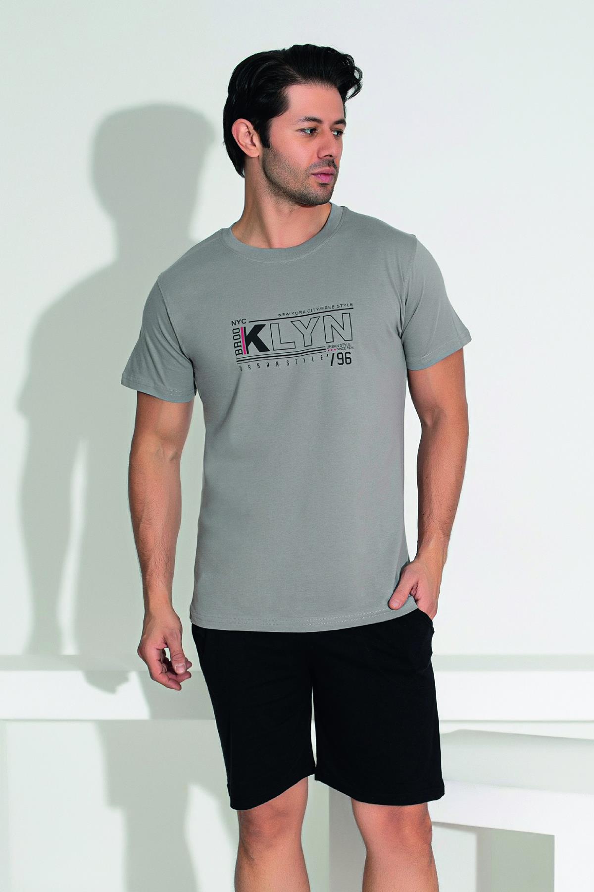 Erkek Şort Tshirt Pijama Takımı 25254 Gri