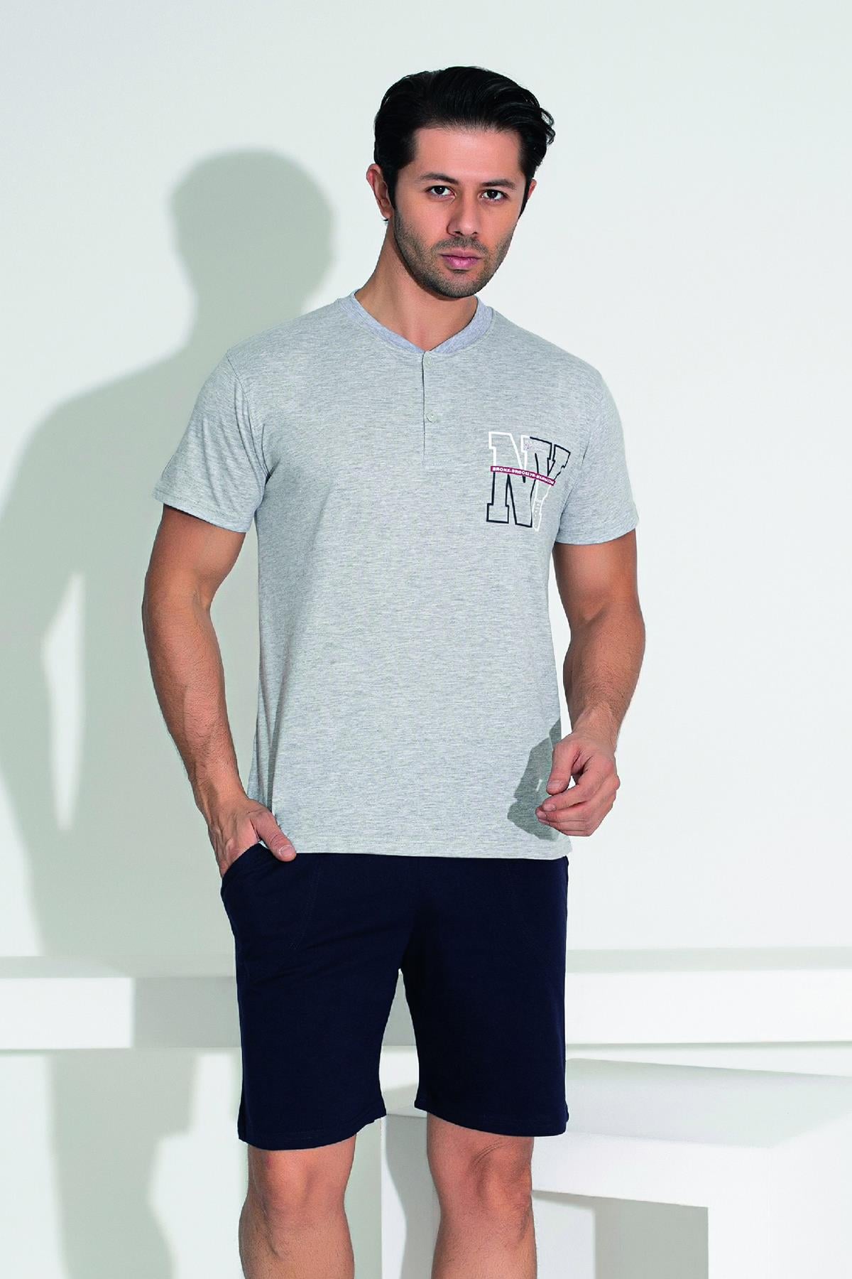 Erkek Şort Tshirt Pijama Takımı 25255 Gri