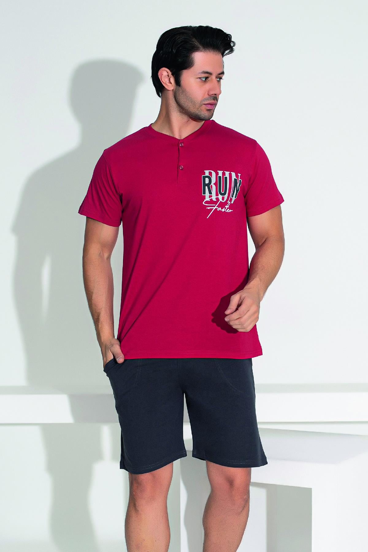 Erkek Şort Tshirt Pijama Takımı 25256 Kırmızı