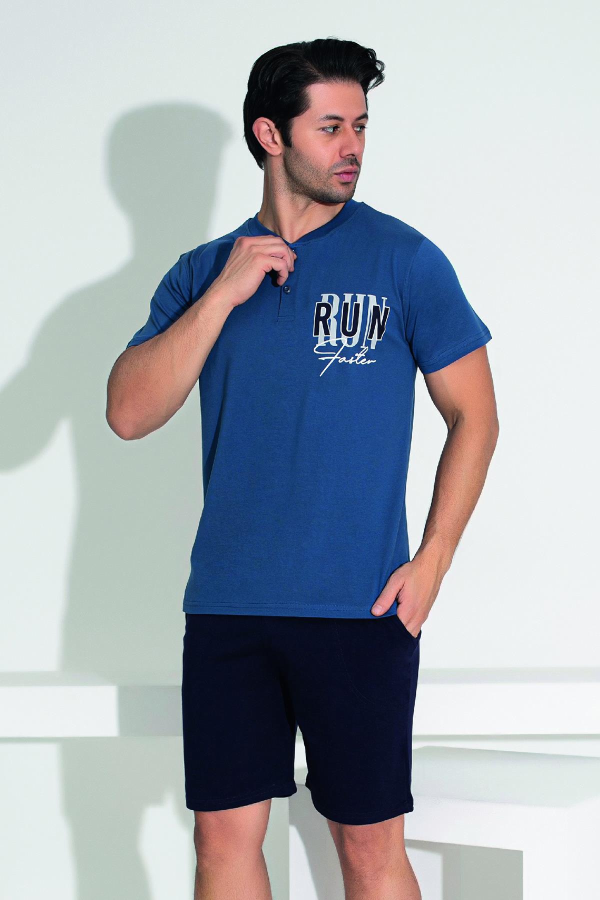 Erkek Şort Tshirt Pijama Takımı 25256 Lacivert