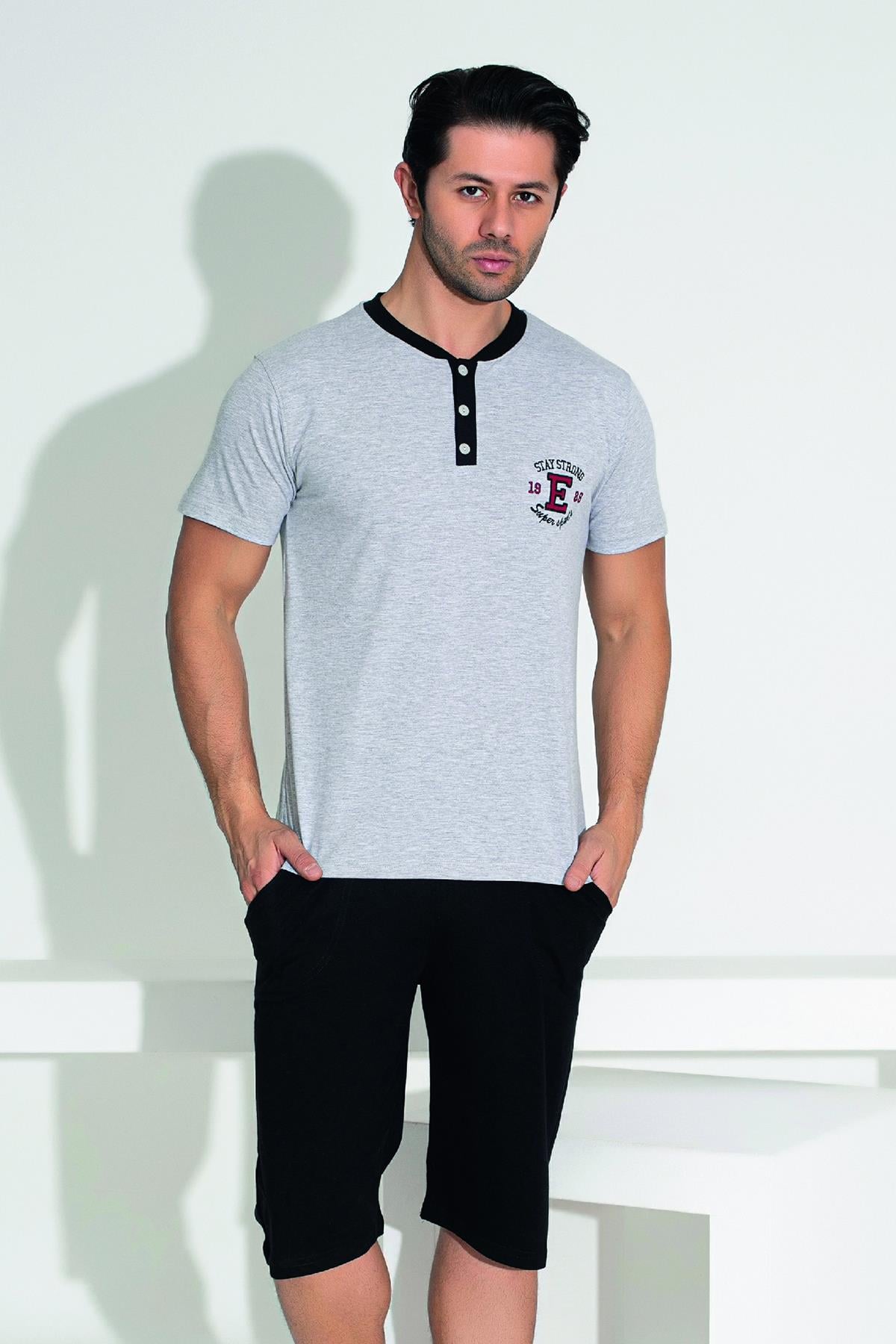 Erkek Şort Tshirt Pijama Takımı 25257 Gri