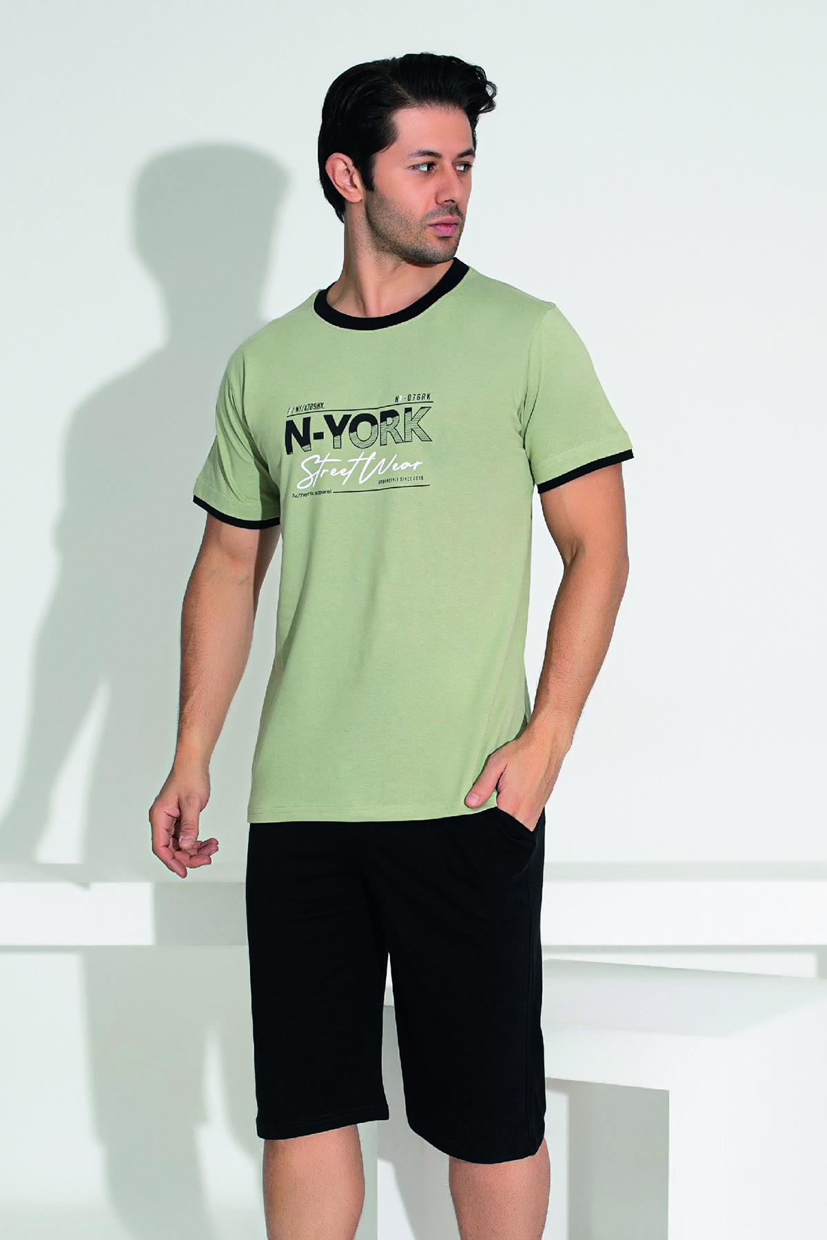 Erkek Şort Tshirt Pijama Takımı 25258 Haki